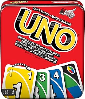 UNO Card Game for Family Night with Cards Specially Designed for Left-Handed Players in Collectible Tin Box