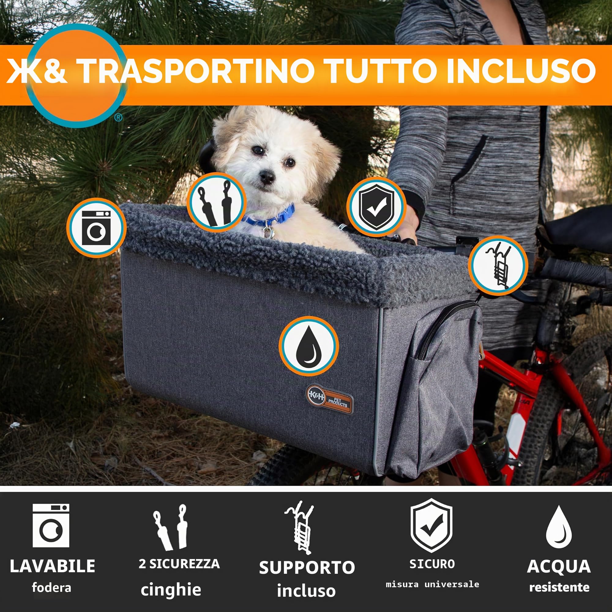 K&H Pet Products - Trasportino universale per bicicletta per cani, gatti e gatti, grande, 30,5 x 40,6 x 25,4 cm