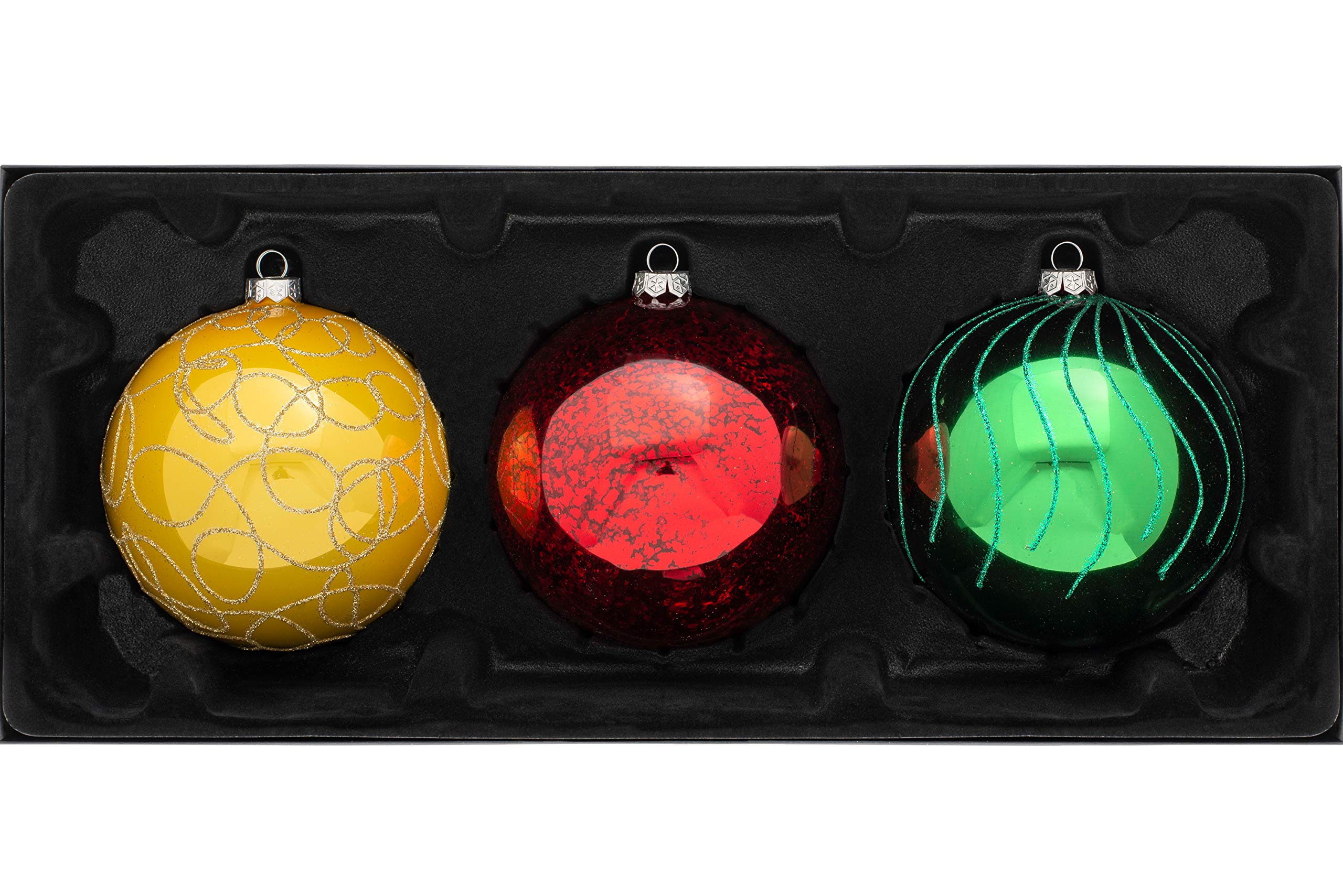 WeRChristmas Glass Christmas Tree Traditional Baubles, Multi-Colour, 11 cm