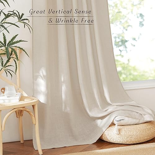 Miniatura 4 de NICETOWN Cortinas opacas de lino beige crema para dormitorio de 84 pulgadas de largo, con pestaña trasera, bolsillo para barra, cortinas de sala de