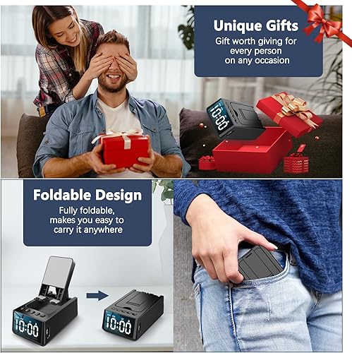 Miniatura 7 de Soporte para teléfono celular con altavoz Bluetooth inalámbrico y reloj despertador, soporte ajustable 3 en 1 con base antideslizante para todos los