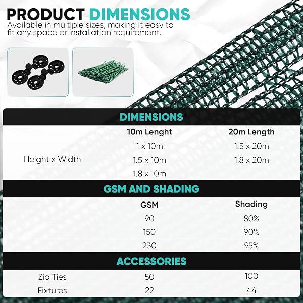 SG Traders Privacy Netting 1m x 10m - Garden Privacy Screen 90 GSM, HDPE Outdoor 80% Shading Net, UV-Resistant Tear Resistant Windbreak Fencing with Holes and Cable Ties, Easy to Install (Green) - 4