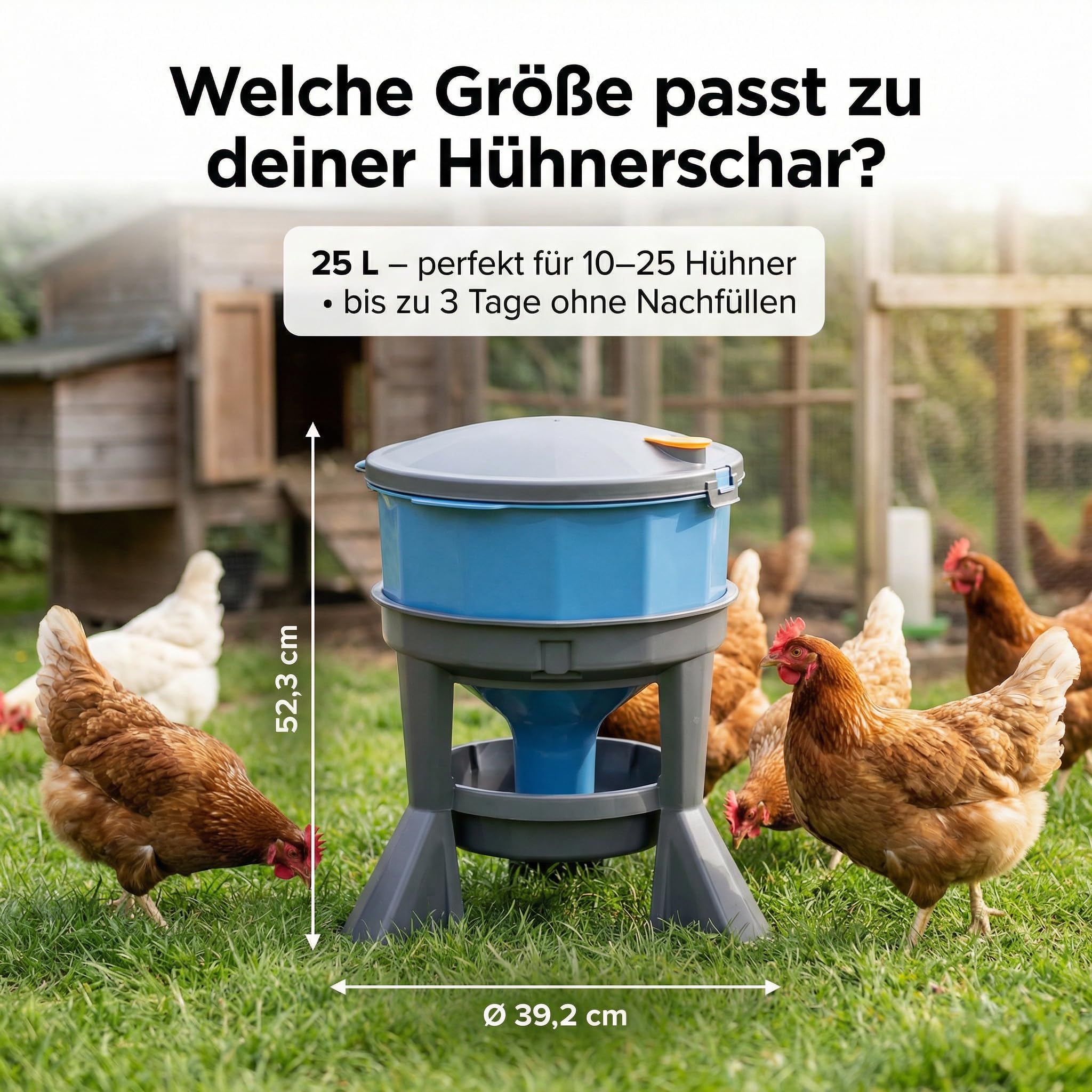 Bebedero para pollo de 25 l, sin BPA y resistente a los rayos UV, con nivel de agua ajustable | Bebedero para aves de corral, gallinas, gran orificio de llenado, fácil de llenar, fabricado en la UE