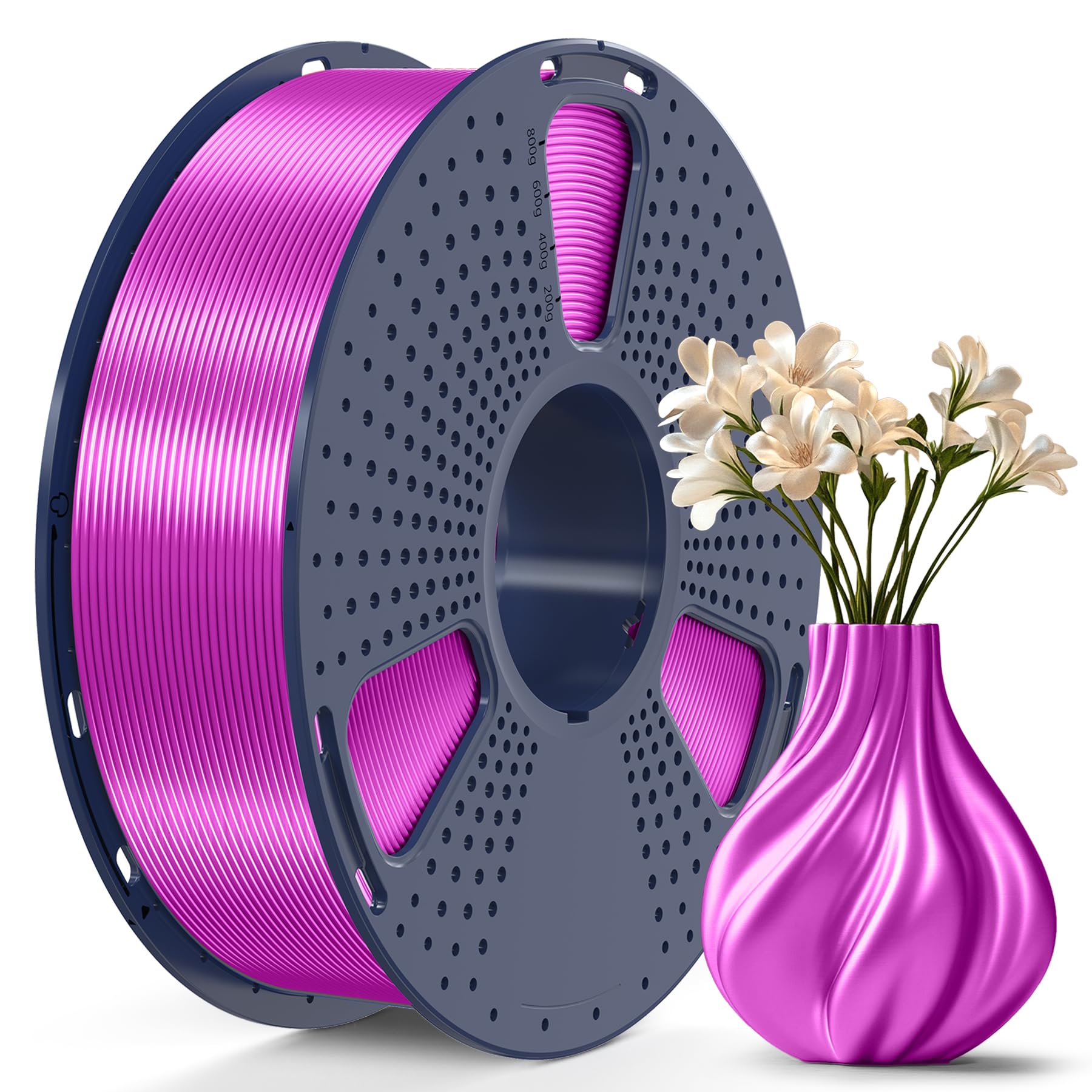 SUNLU Filamento PLA Plus Seta Lucida 1.75mm per Stampante 3D, Silk PLA+ Filamento con Finitura Liscia e Setosa, Buona Resa Colore, Precisione Dimensionale +/- 0,02 mm, 1kg (2,2lb) Bobina, Silk Viola