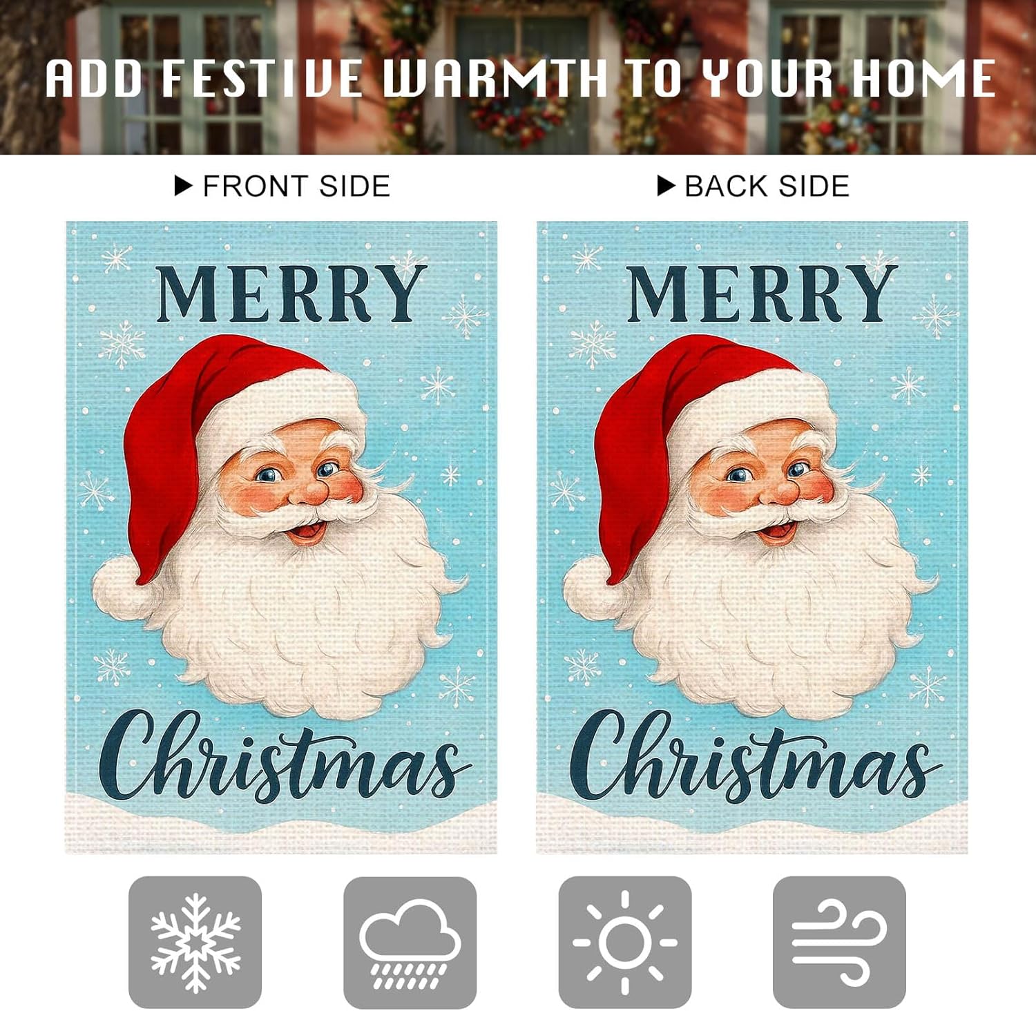 Merry Christmas Garden Flag 12x18 Inch Santa Face Burlap Double-Sided Seasonal Outdoor Holiday Banner Merry Christmas Winter Flag for Yard Lawn Decoration - Image 5