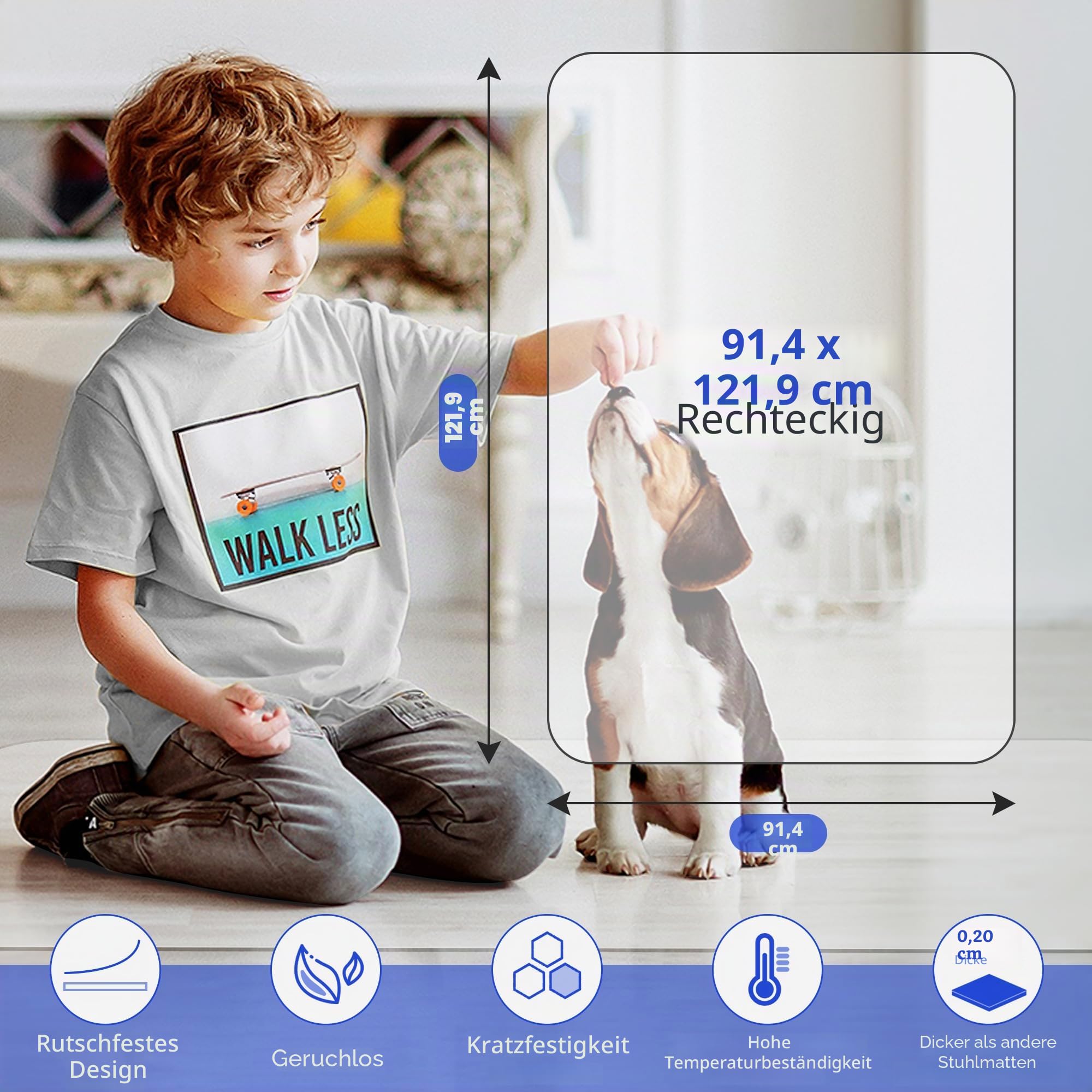 LeapYouth Premium-Bürostuhl-Matte für Hartholzböden, 91,4 x 121,9 cm, transparenter Bodenschutz für Rollstühle, leicht gleitende Hartbodenmatte für Zuhause, Büro, Computertisch