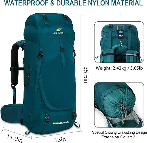 Miniatura 2 de N NEVO RHINO - Mochila de senderismo con marco interno 50, 60, 65, 70 y 80 L, mochila impermeable para escalar, camping, con cubierta de lluvia | 20