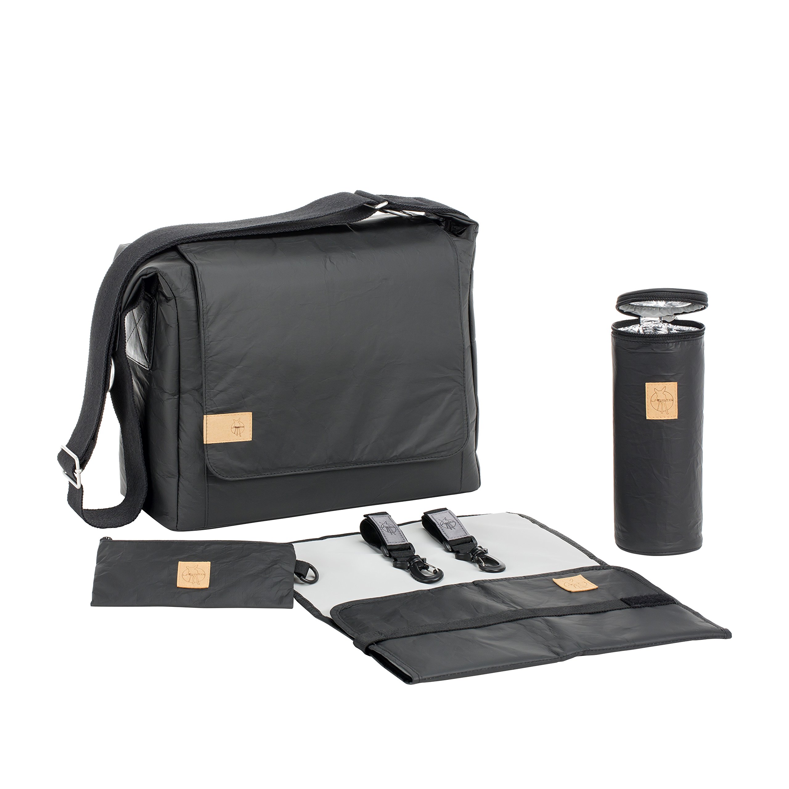 LÄSSIG Baby Wickeltasche Stylische nachhaltig Umhängetasche inkl. Zubehör / Messenger Bag Tyvek, schwarz