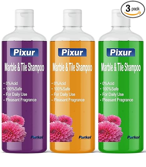 Pixur Marble And Tile Shampoo Pack Of 3 Pcs x 1 L (Deo Fresh,Orange,Original) / Floor Cleaner / Thick Liquid / 0% Hcl Acid / Safe On All Type Floor / Eco Friendly / No Harmful Chemicals / For Home,Office,Kitchen,Bathroom