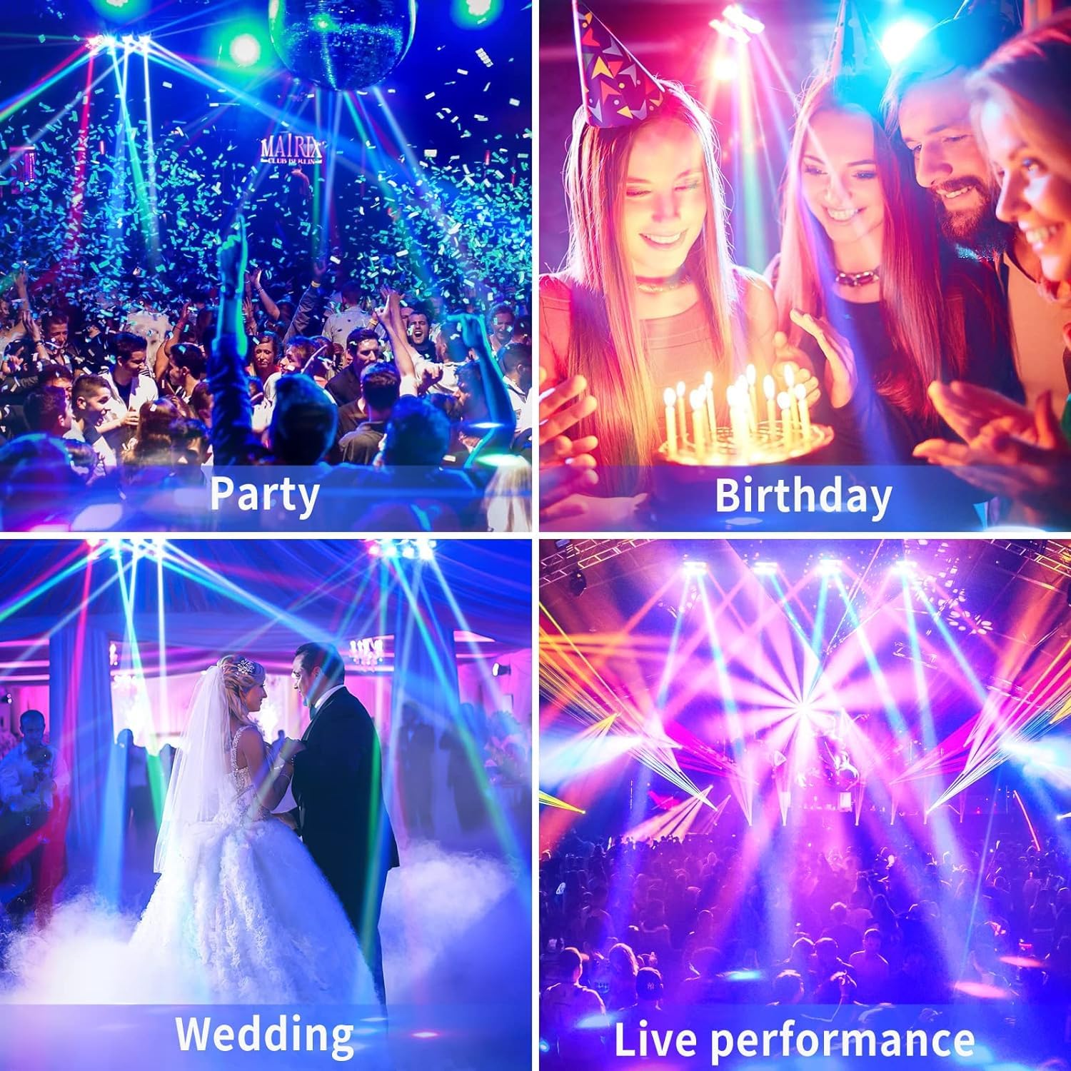 U`King Spider Moving Head Light With 8x10W RGB LEDs Beam DJ Lights And 2 Pixel Light Strips Sound Activateddmx 512 Control Perfect For Party Disco