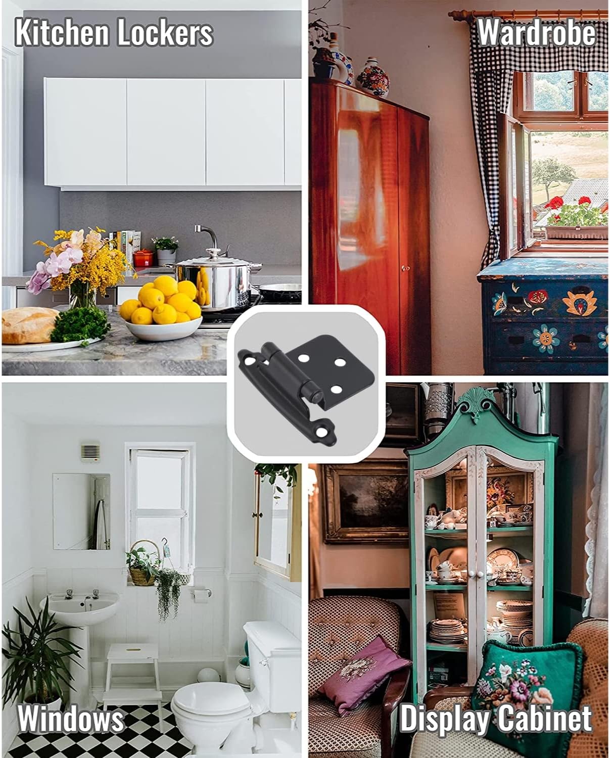 50 Pcs Matte Black Overlay Cabinet Door Hinges, 1/2" Overlay Self Closing Hinges Hardware for Kitchen,Cabinets,Cupboard,Furniture Doors,25 Pairs