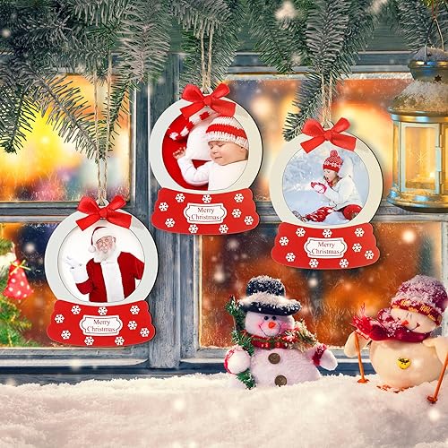 Miniatura 5 de Blulu 24 piezas de adornos de bola de nieve de Navidad a granel, marco de fotos de Navidad, adornos colgantes de Navidad para árbol de Navidad,