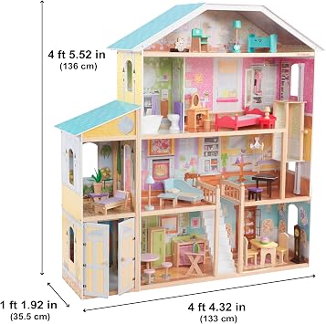 KidKraft Majestic Mansion Wooden Dollhouse with 34-Piece Accessories, Working Elevator and Garage, Gift for Ages 3+