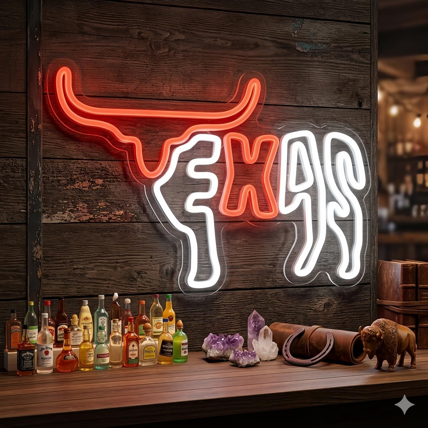 Texas Longhorn Neon Sign, USB Powered LED Light for Room Decor | Western Cow Wall Decor for Bedroom, Game Room, Bar, Texas Party and Ranch Style Gift