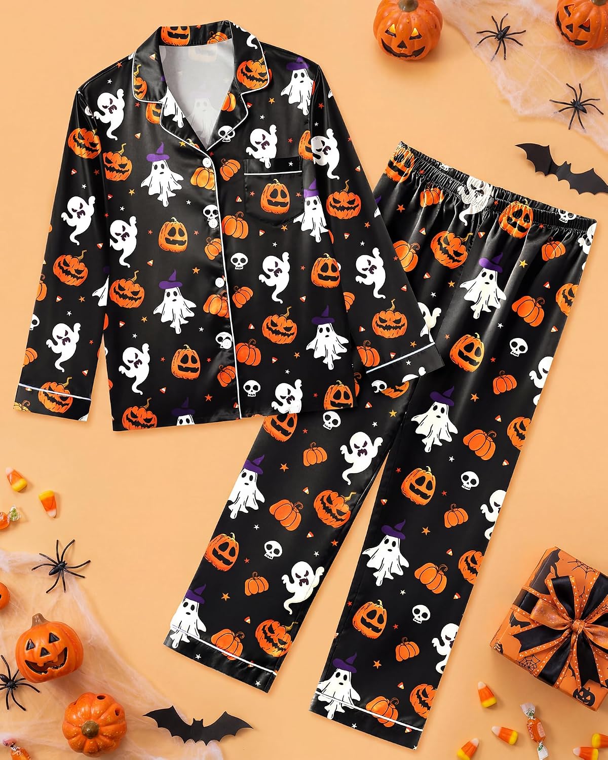 Fiodrimy Boys Pajamas Silky Satin Big Boys PJs Set 2 Piece Sleepwear Button Down Kids Jammies Loungewear Clothes Size 8-14