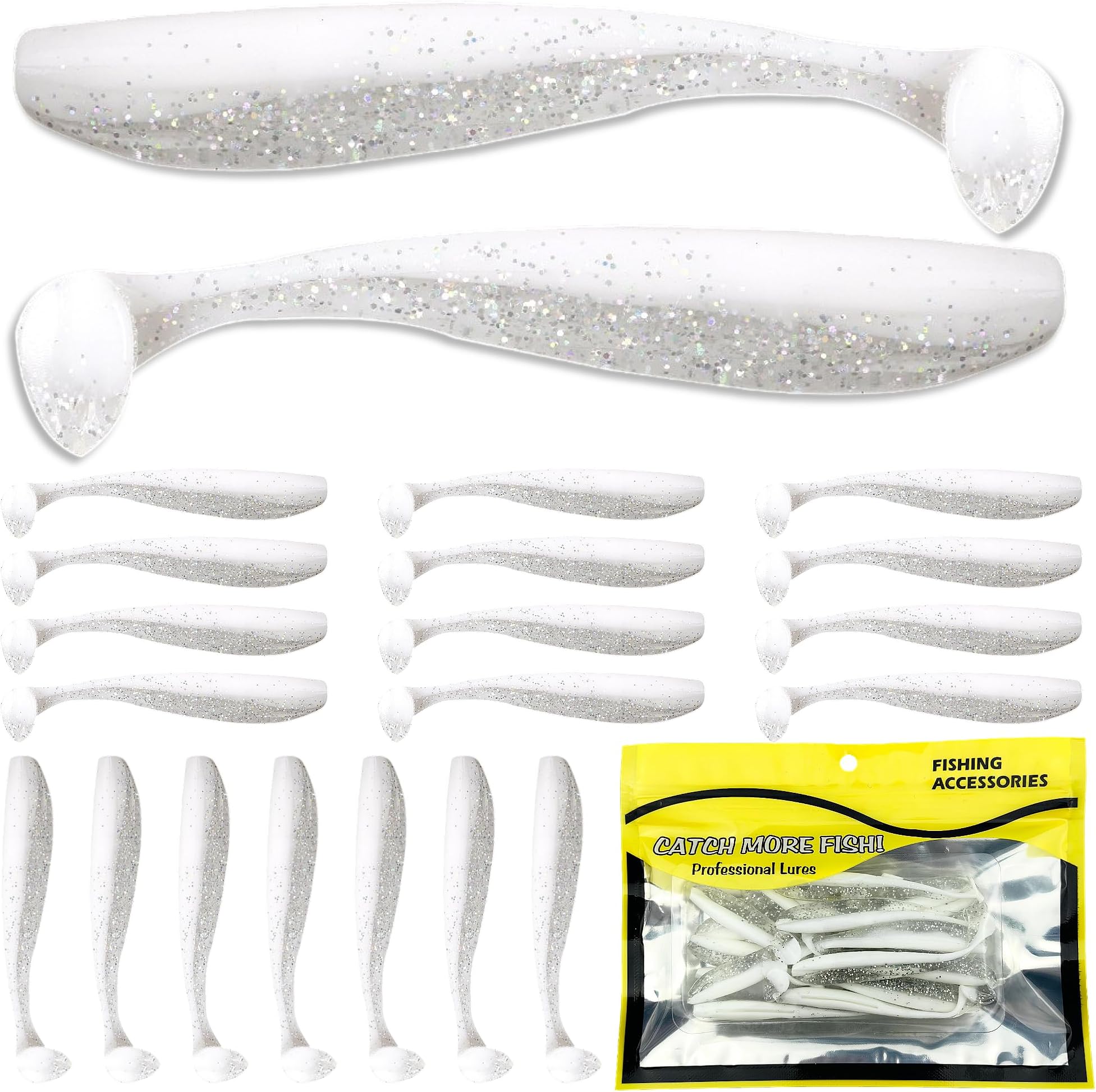Soft Plastic Paddle Tail Swimbaits Pack of 20 – 2.7" Soft Plastic Fishing Lures with Extra-Large Tail for Lifelike Swimming Action – Freshwater & Saltwater