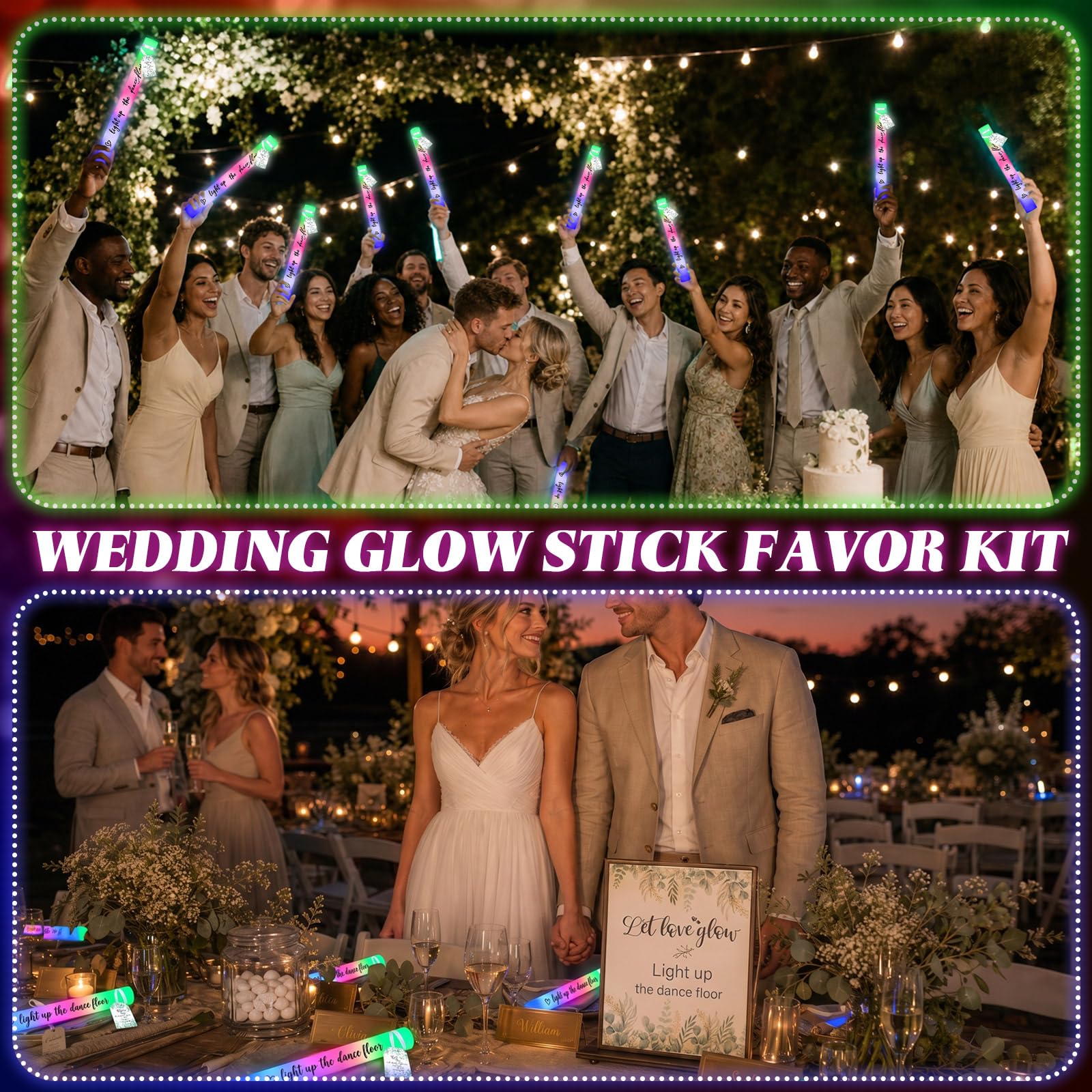 Tujoe 50 bastoncini luminosi per matrimoni, bomboniere per ospiti, ricevimenti, giganti, 40,6 cm, con luci a LED, ideali come regalo per matrimoni e compleanni