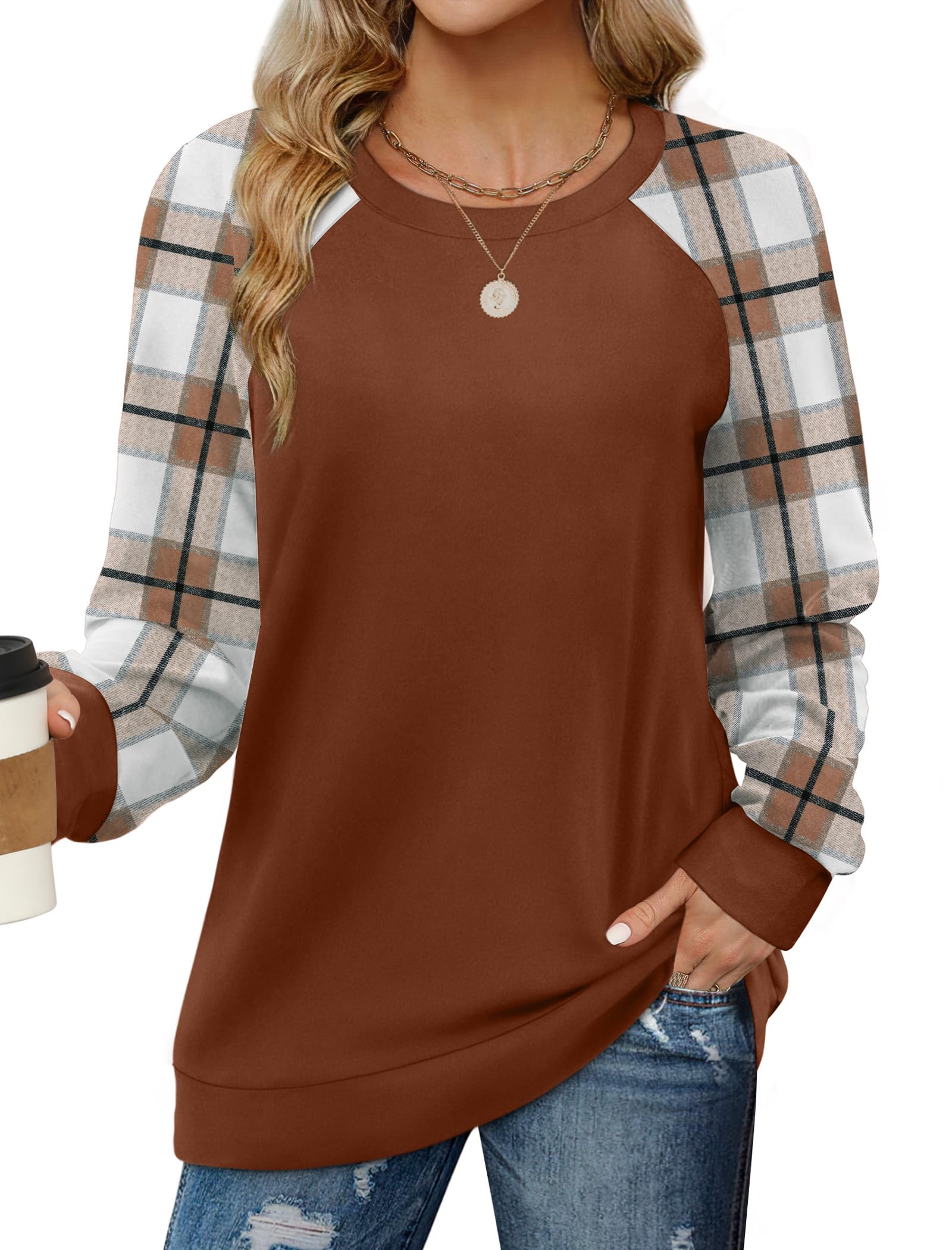 Saloogoe Sweatshirts for Women Crewneck Cable Knit Sleeve Sweaters Lightweight Fashion 2025
