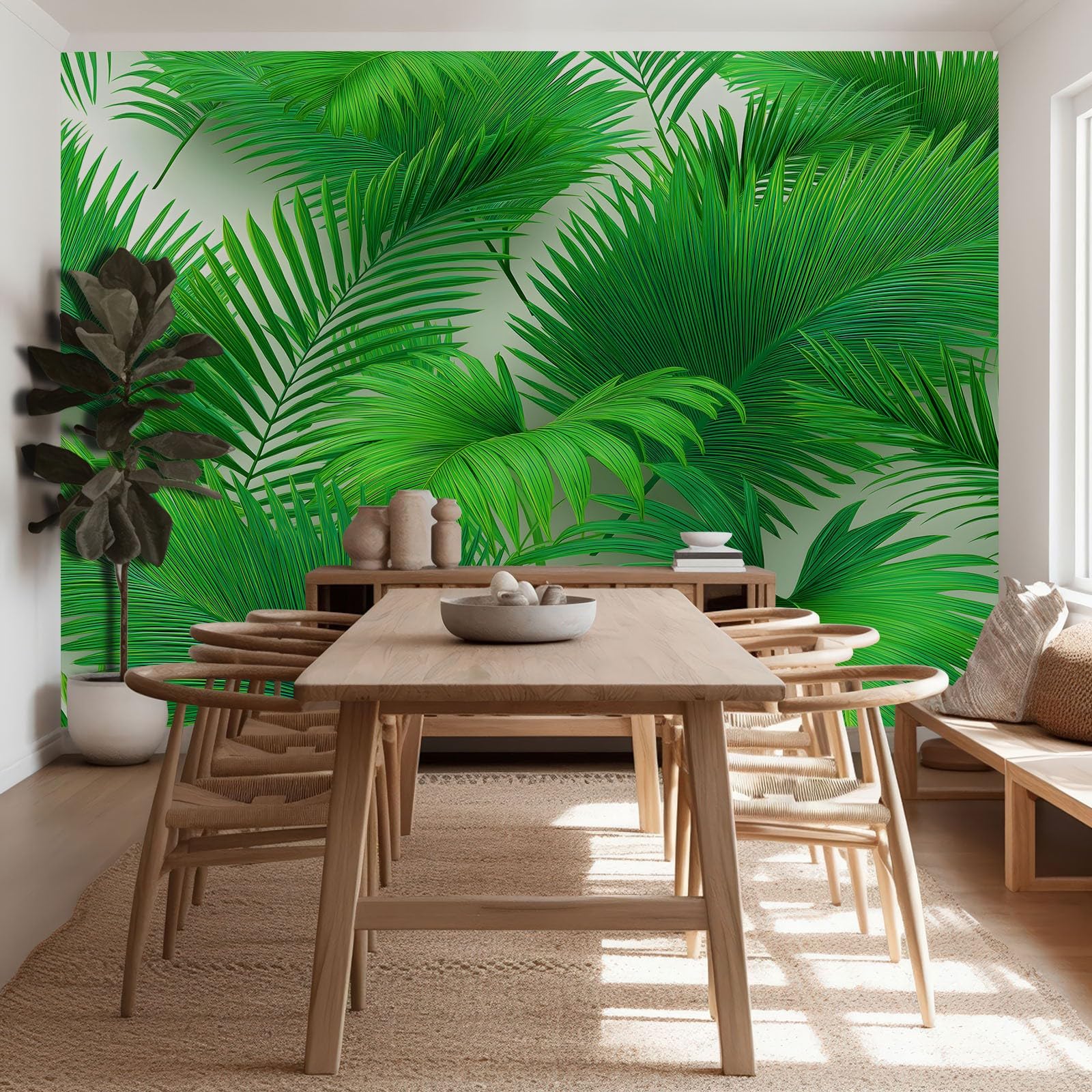 Tapeta Zielone tropikalne liście palmowe 250 x 175 cm Mural tapeta z nadrukiem 3D nowoczesna dekoracja ścienna do sypialni, salonu, pokoju dziecięcego