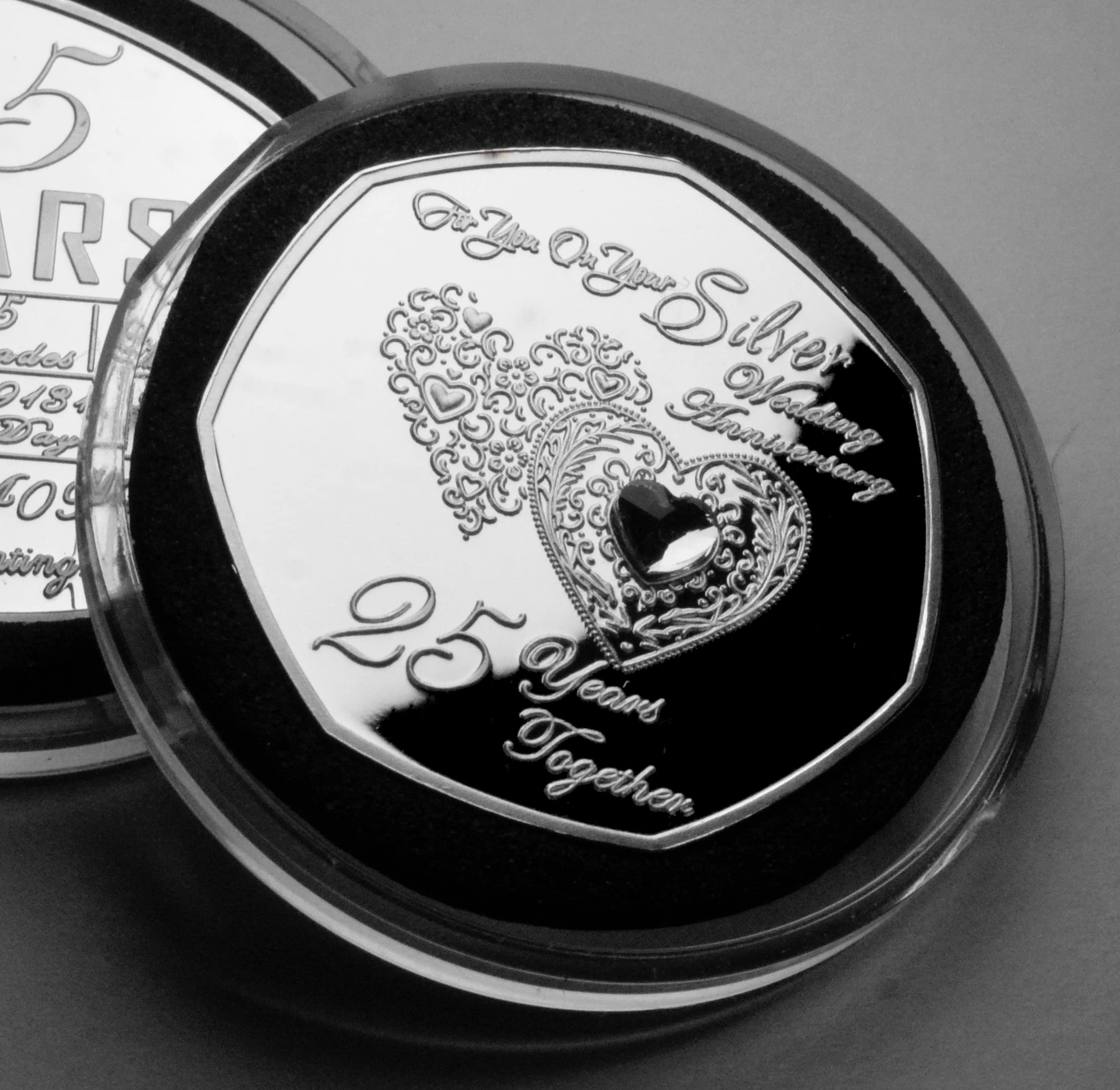 The Commemorative Coin Company On Your 25th Silver Wedding Anniversary Commemorative in Capsule. Diamante Gemstone. Mum/Dad/Parents. 25 Years Together Gift/Present. Days, Hours, Minutes, Seconds