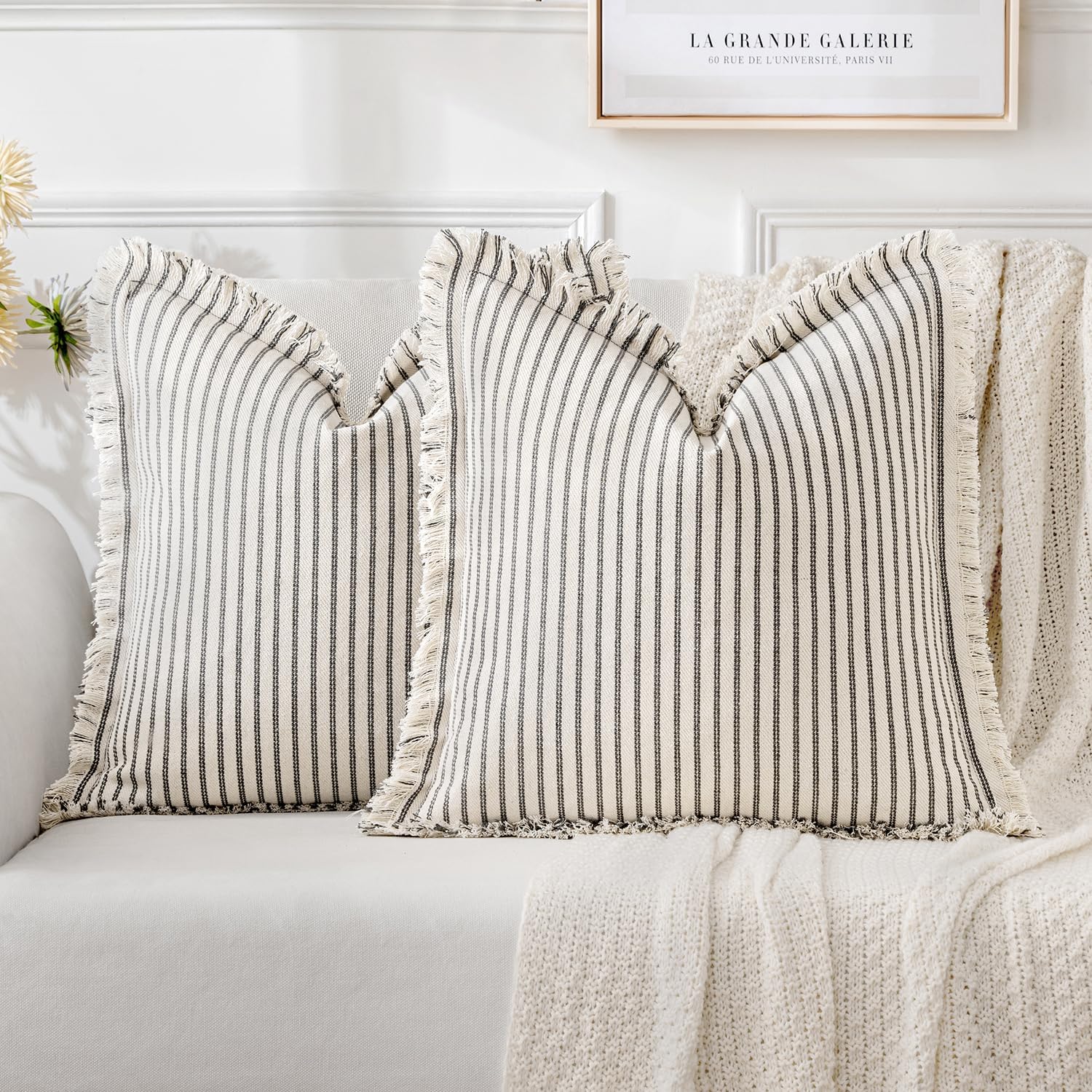 Amazon.com: MIULEE Decorative Throw Pillow Covers Neutral Linen Fringe ...