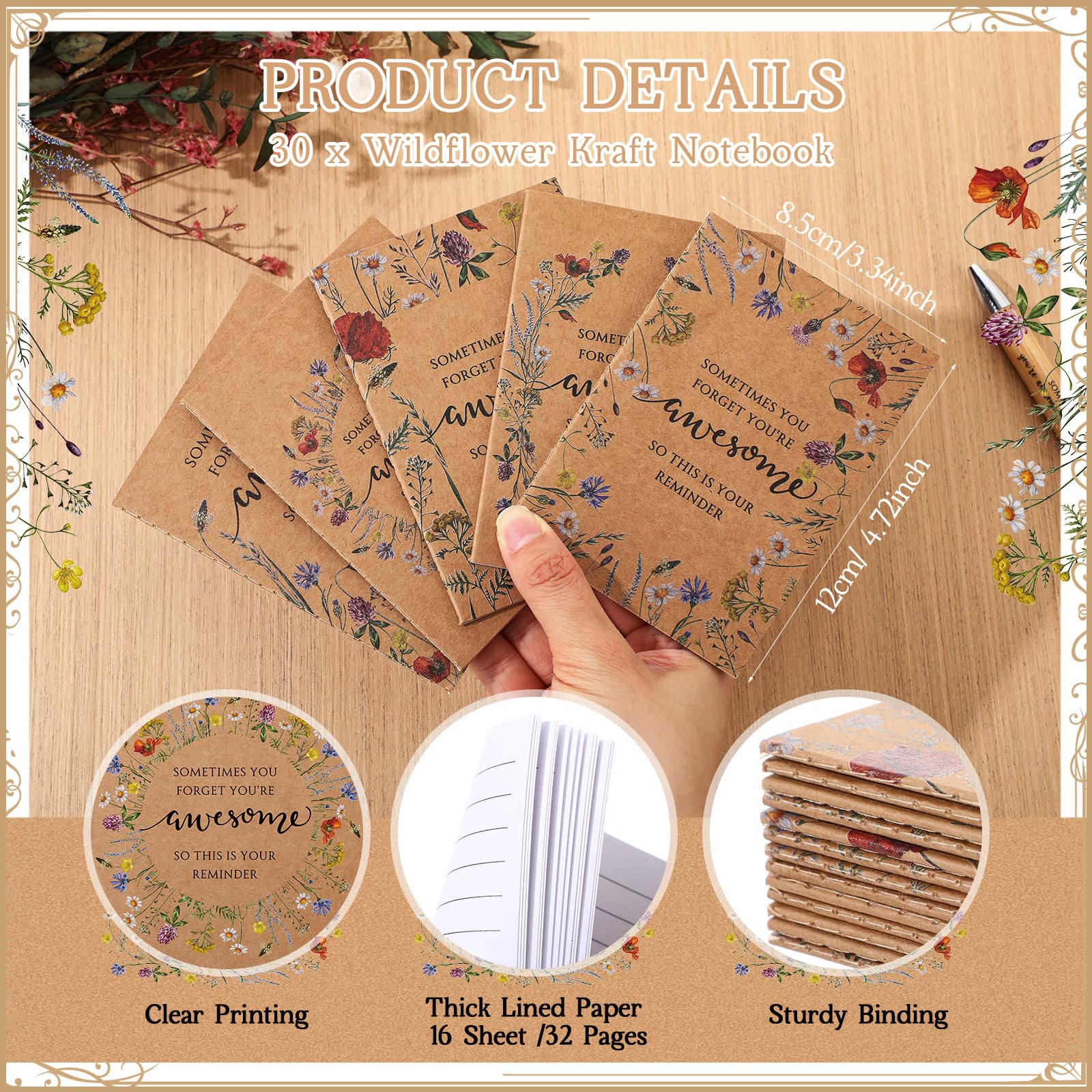 Sayglossy Set di 30 quaderni ispiratori, regali di apprezzamento per donne, dipendenti, quaderni in carta kraft, penne a sfera in bambù con sacchetti in organza, per la festa della mamma, insegnanti,