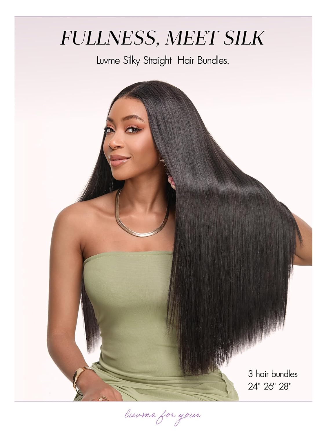 Luvme Straight 3 Bundles Human Hair, 18 20 22 Inch 100% Real Brazilian Virgin Human Hair, Natural Black Weave Extensions, Soft and Full Human Hair Bundles for Quick Weave & Sew In