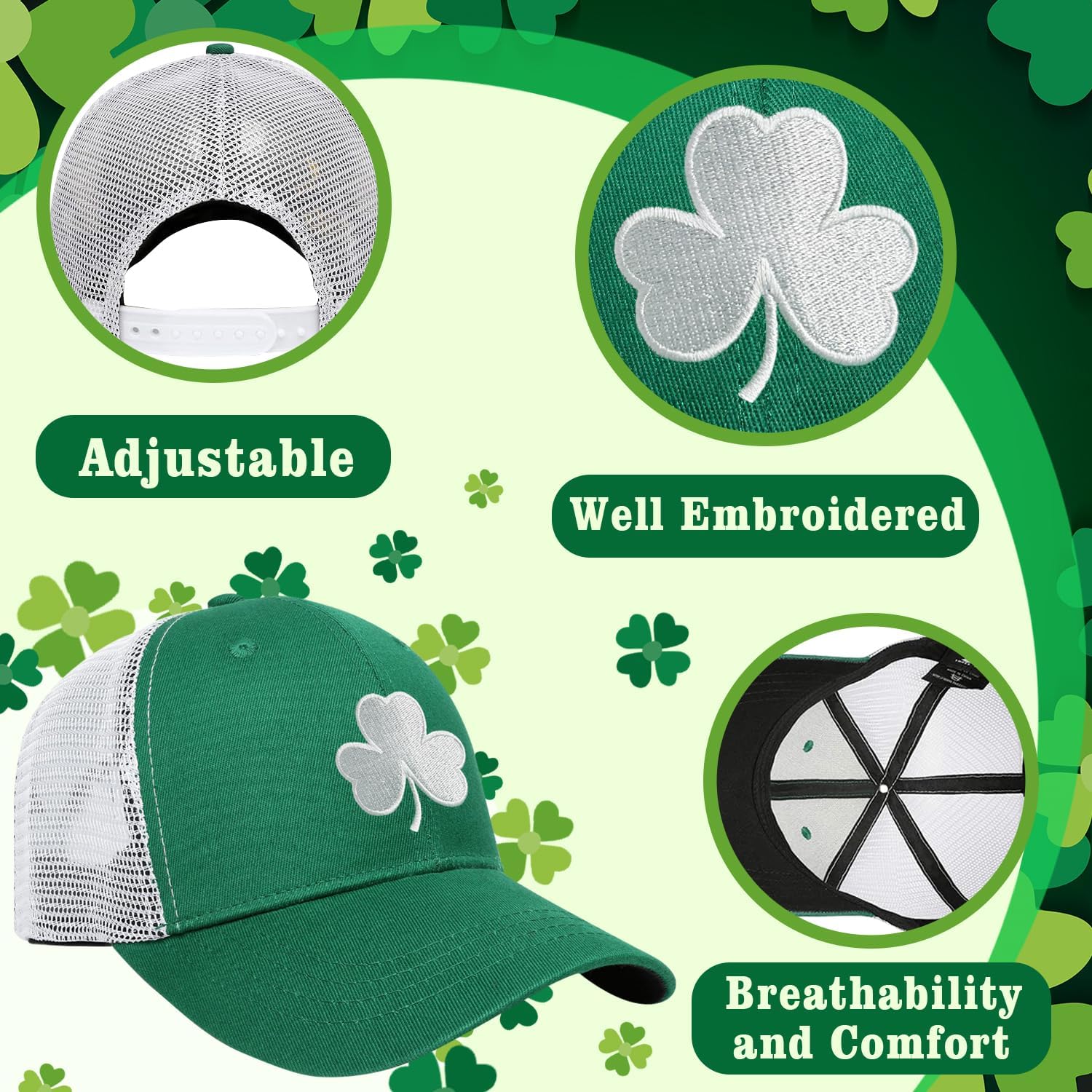 St Patricks Day Hat for Men Women Shamrocks Baseball Cap Green Dad Hat Irish Costume Parade Activities March