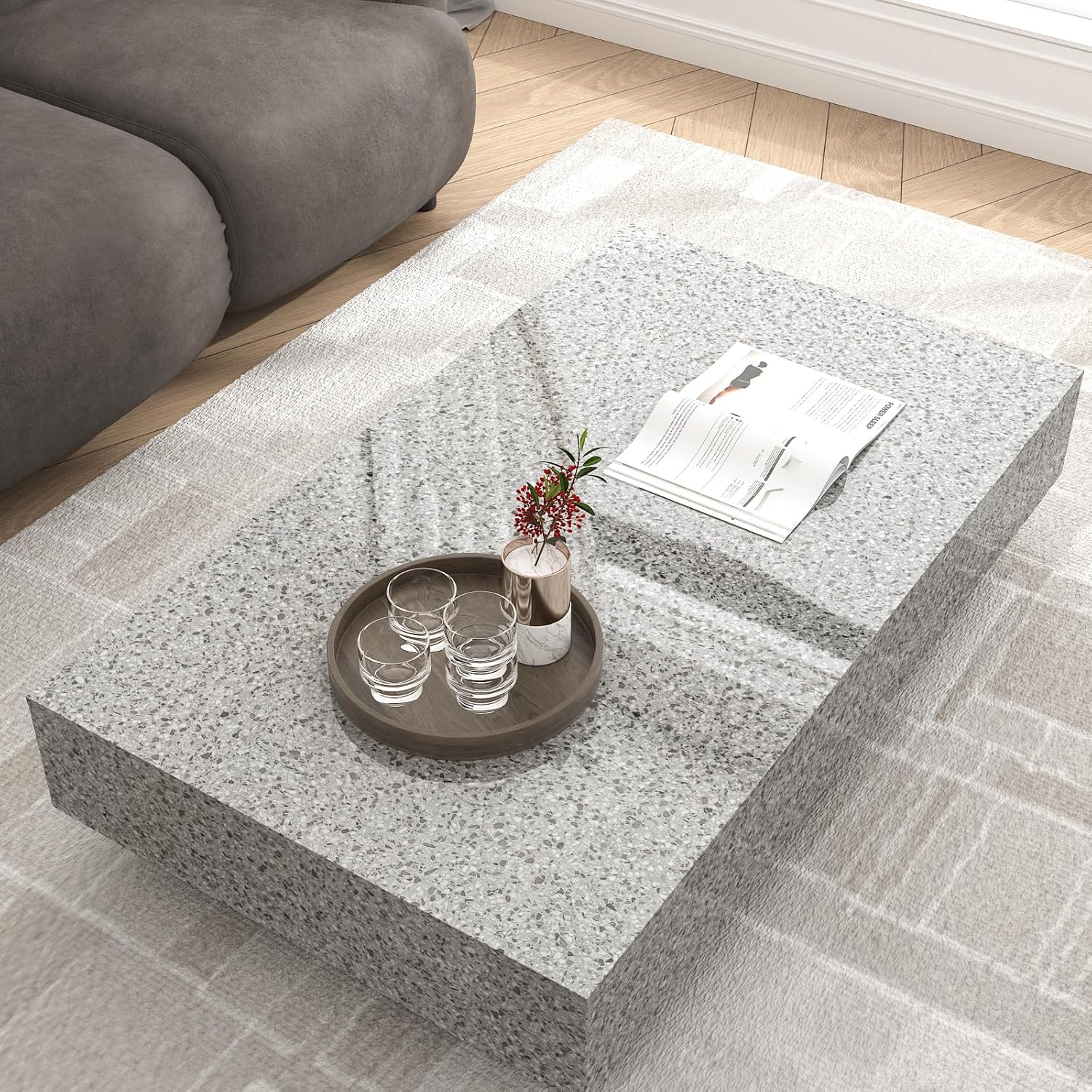 Glossy Grey Granite Countertop Peel and Stick Marble Contact Paper Waterproof Removable Terrazzo Contact Paper for Countertops Kitchen Vinyl Wrap 15.7"x472" Grey Wallpaper for Bathroom Table
