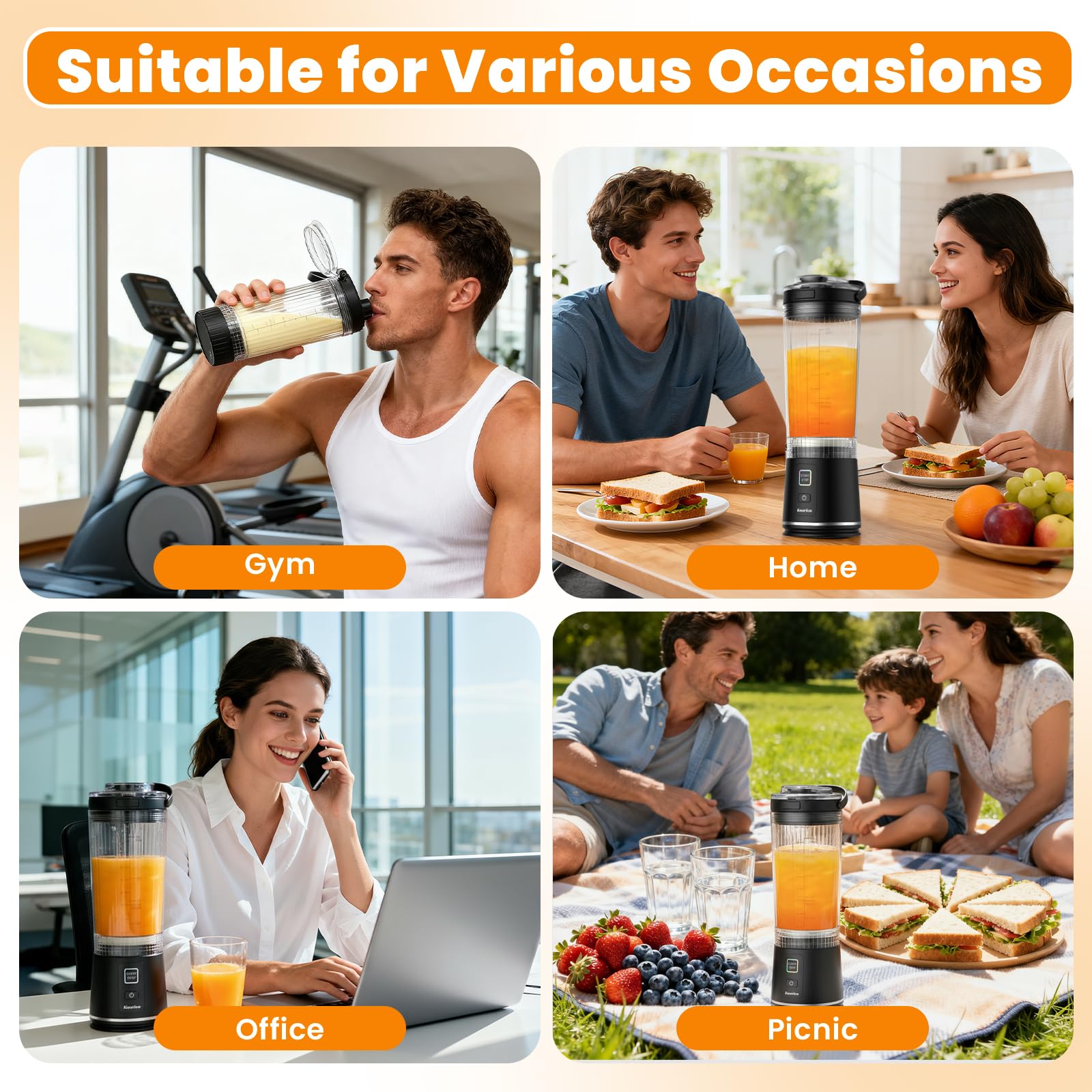 Personal Size Portable Blender for Shakes & Smoothies, 16oz Mini Small Smoothie Blender with On Go Lid & Sip Lid, 26000RPM Rechargeable Cordless Electric Blender for Travel Gym Office — view 9