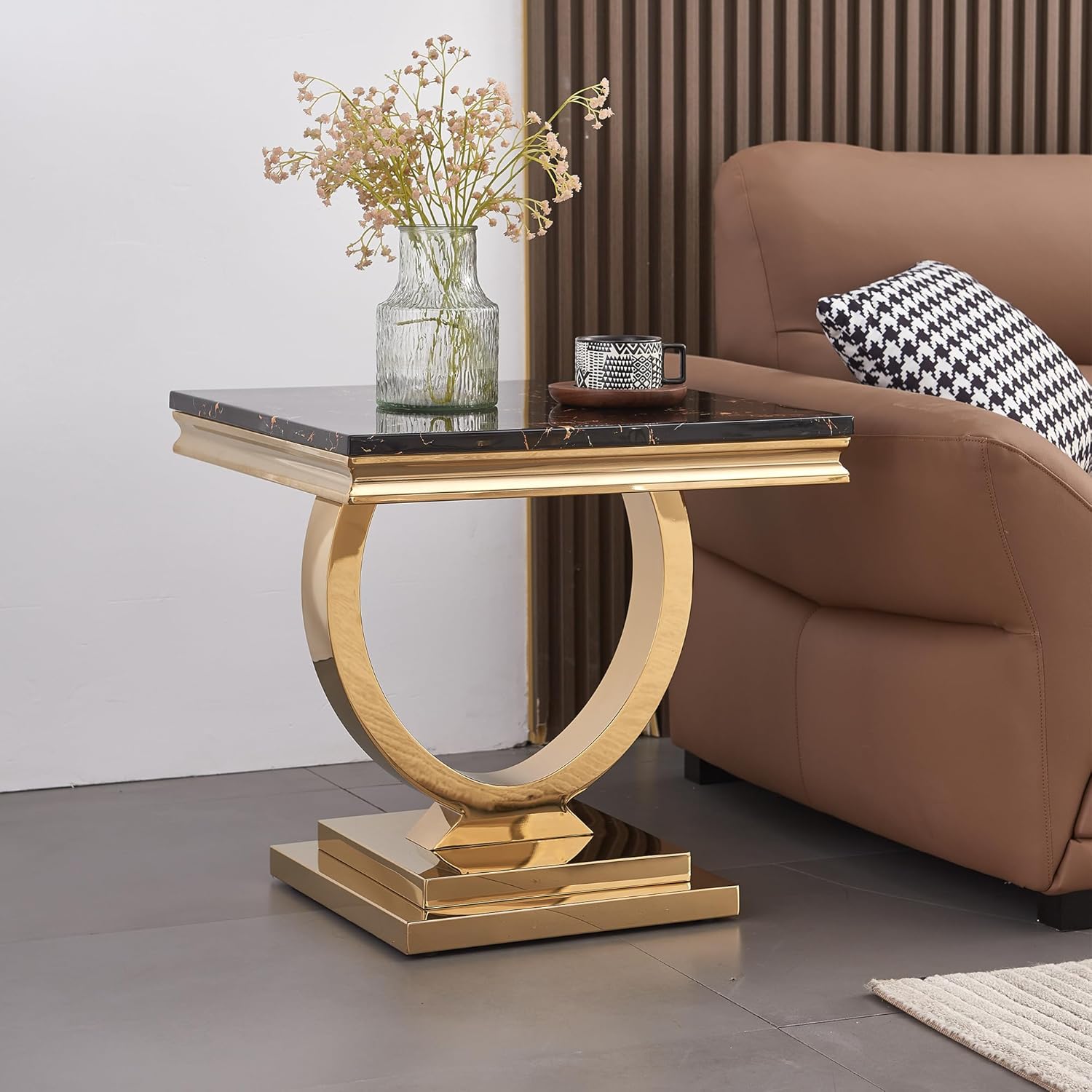 Maotifeys Small Black Marble End Table Gold Side Table