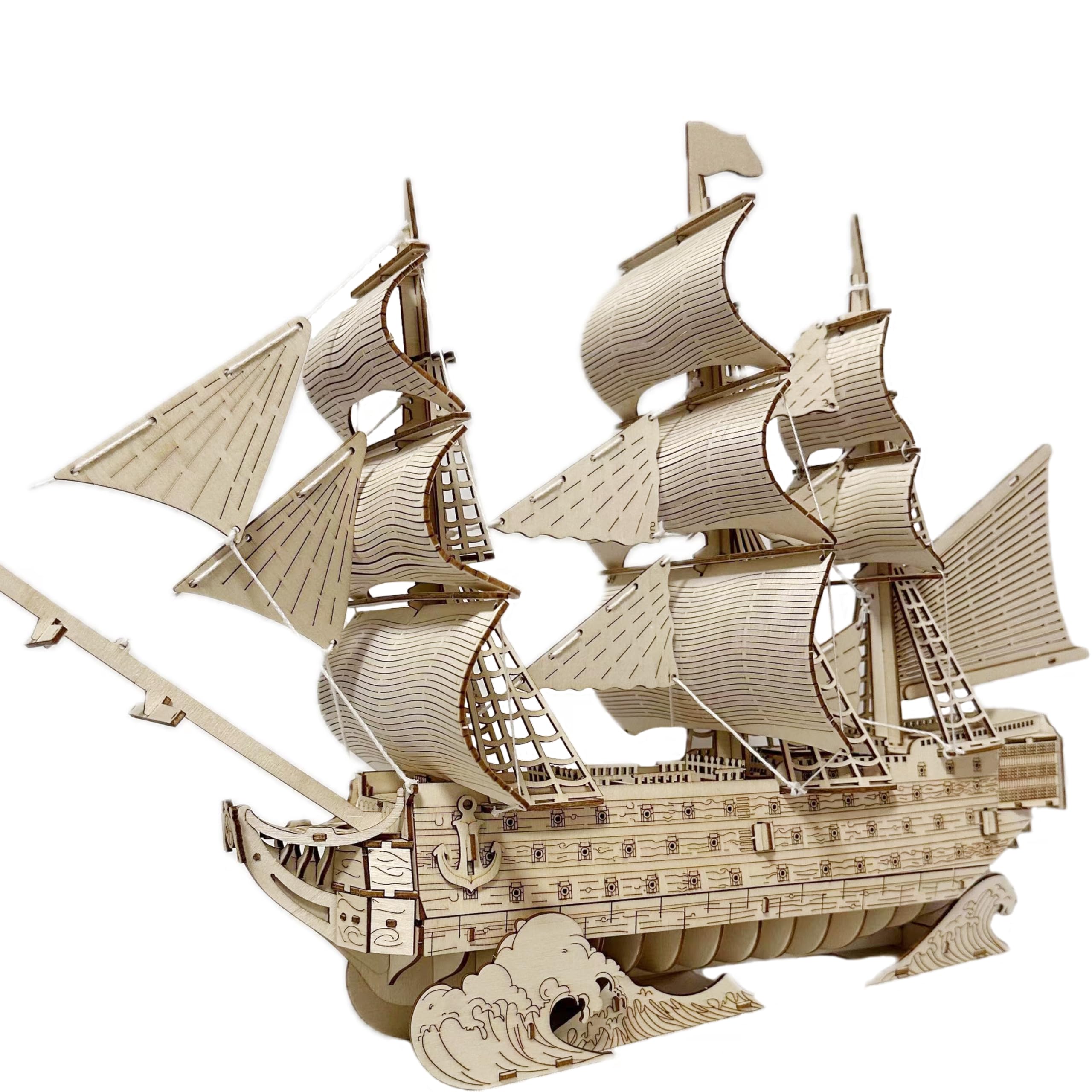 Wooden 3D Sailboat Puzzle Model Kit DIY Ship 3D Jigsaw Puzzles Sailing Boat Puzzle B