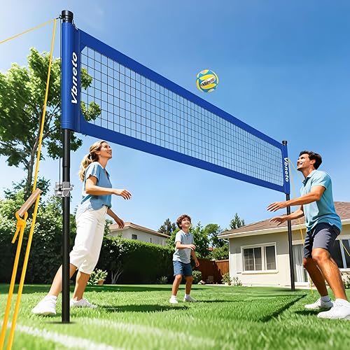 Miniatura 7 de Red de voleibol para patio trasero, red ajustable resistente y antideslizante para exteriores con sistema de cabrestante, juego de voleibol de playa