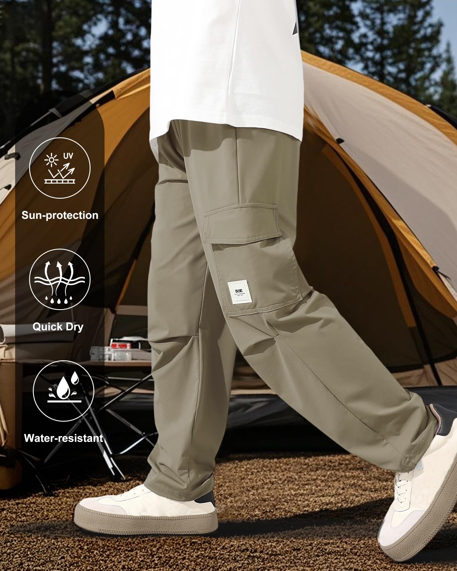 Rolanko Pantaloni cargo per ragazzi ad asciugatura rapida, leggeri, con elastico in vita, con tasche, per sport all'aperto