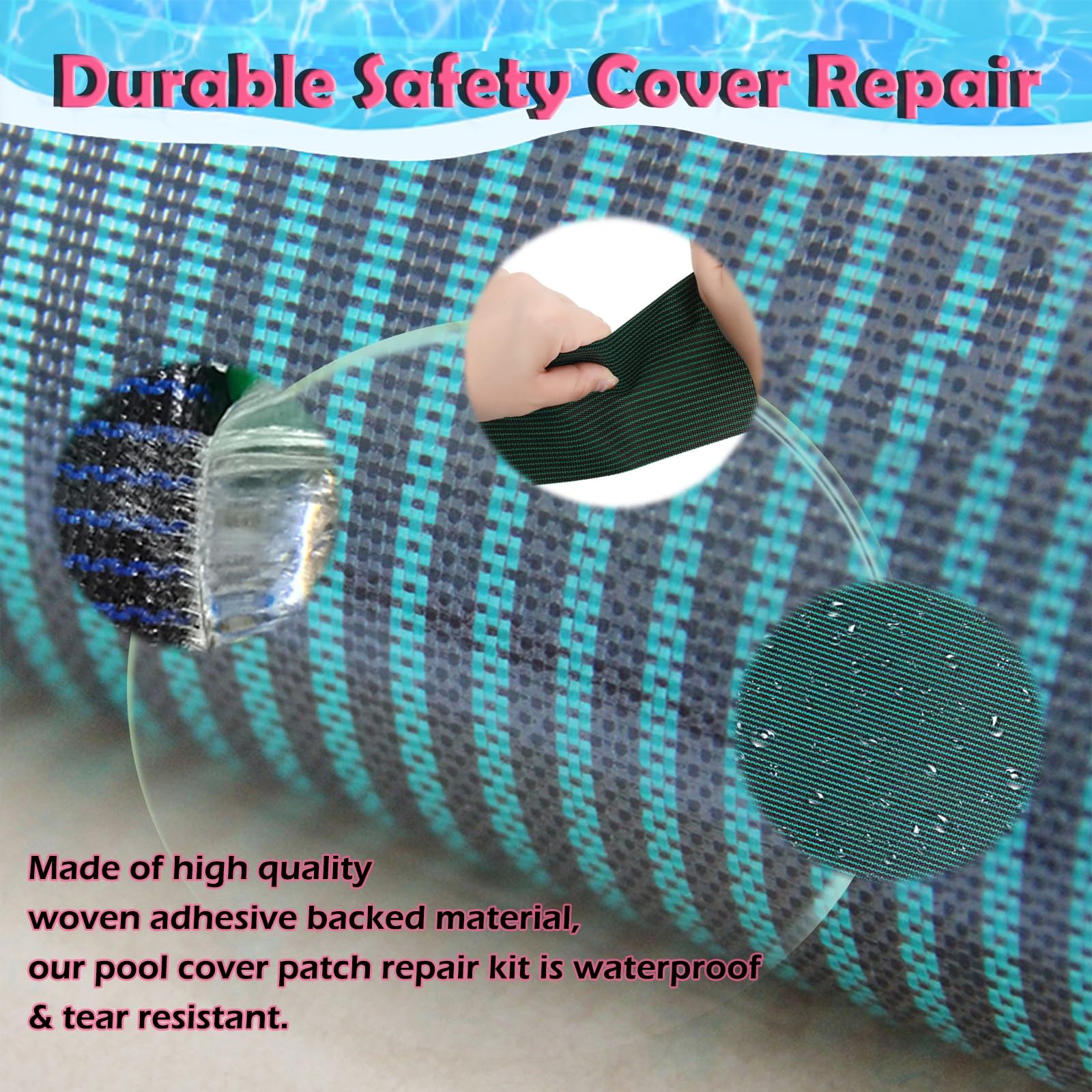 Pool Sicherheitsabdeckungs Patches Selbstklebend Poolabdeckung Patch Grün, Wasserdicht Nierenförmige Poolabdeckungen Reparaturset für Außenpools/ Aufblasbare Objekte/ Luftmatratze, Mesh Sicherheitsabd