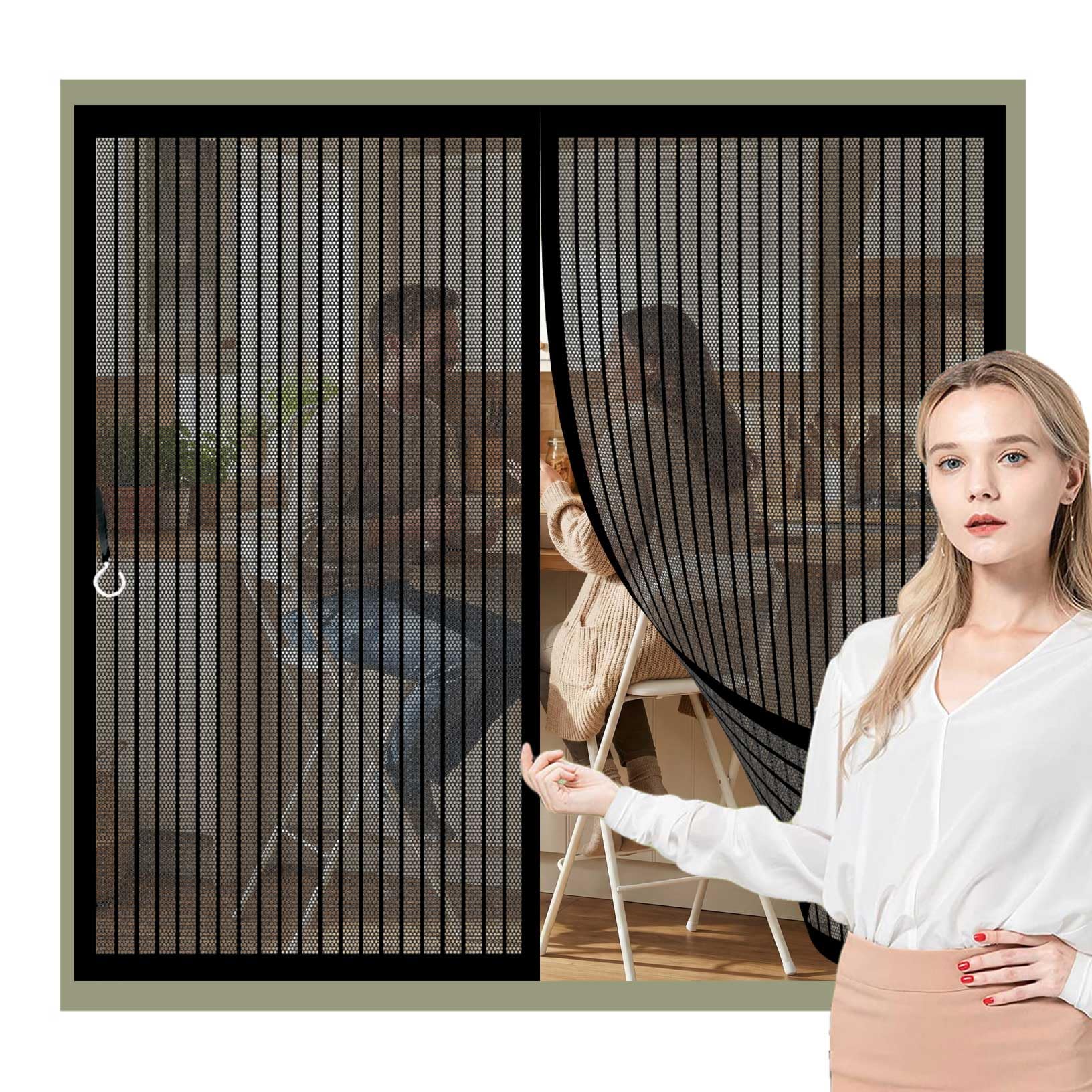 Magnetic Mosquito Net 153 x 68 cm (Customizable) Keep Bugs Out Lets Fresh Air in, Mesh Fly Curtain, Easy Install Without Drilling for Home, Door Patio, Window, Black