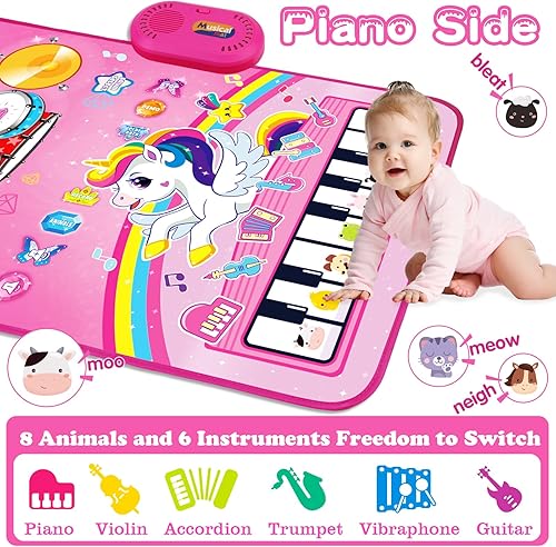Miniatura 2 de Juguetes para niñas de 1 año tapete musical para bebés, juguetes para niños pequeños de 1 a 2 años de edad - 3 en 1 Piano Drum Animal Touch Unicorn