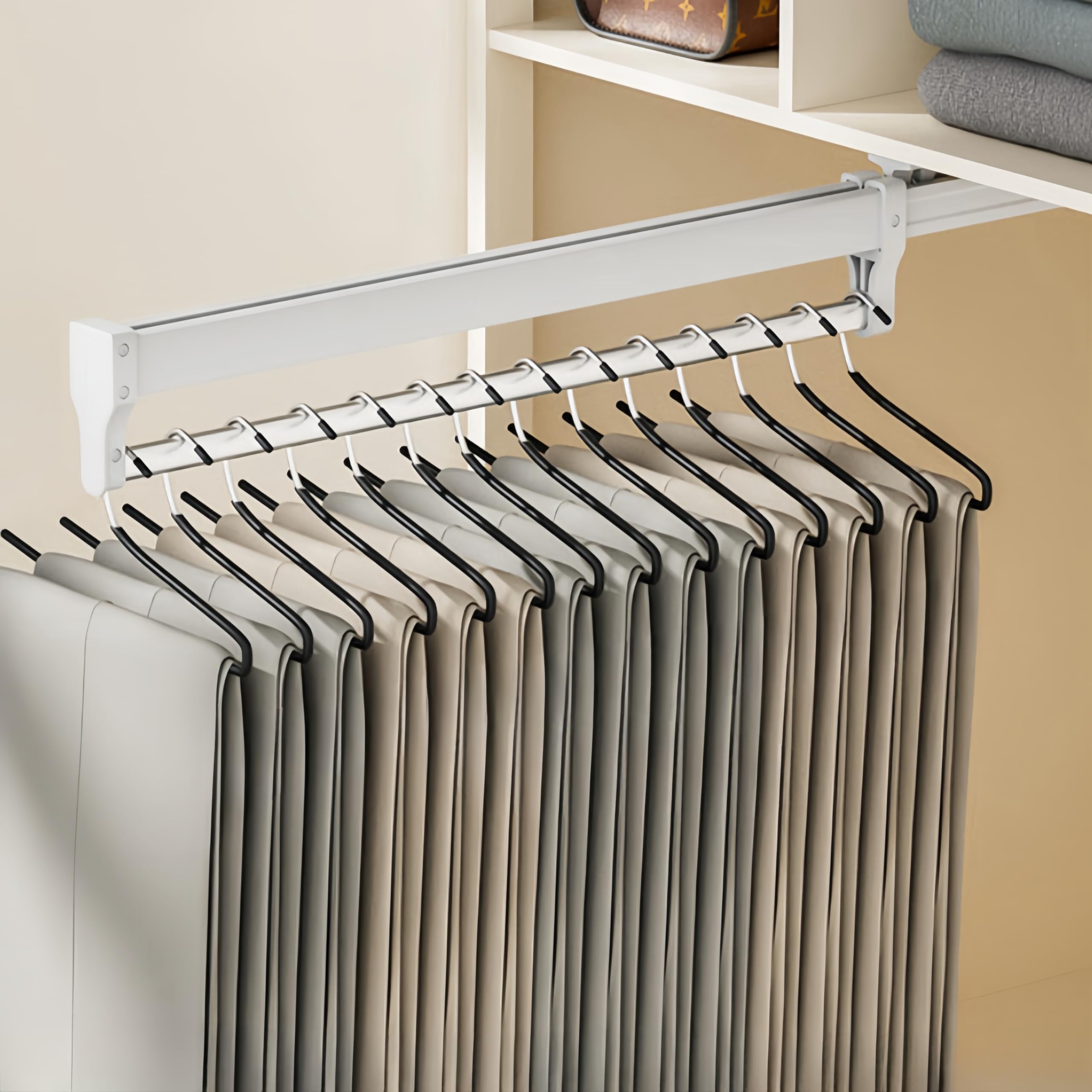 Appendiabiti estensibile estraibile, salvaspazio, regolabile, per pantaloni e cravatte, resistente, per armadio, bianco, 55 cm (550 mm)