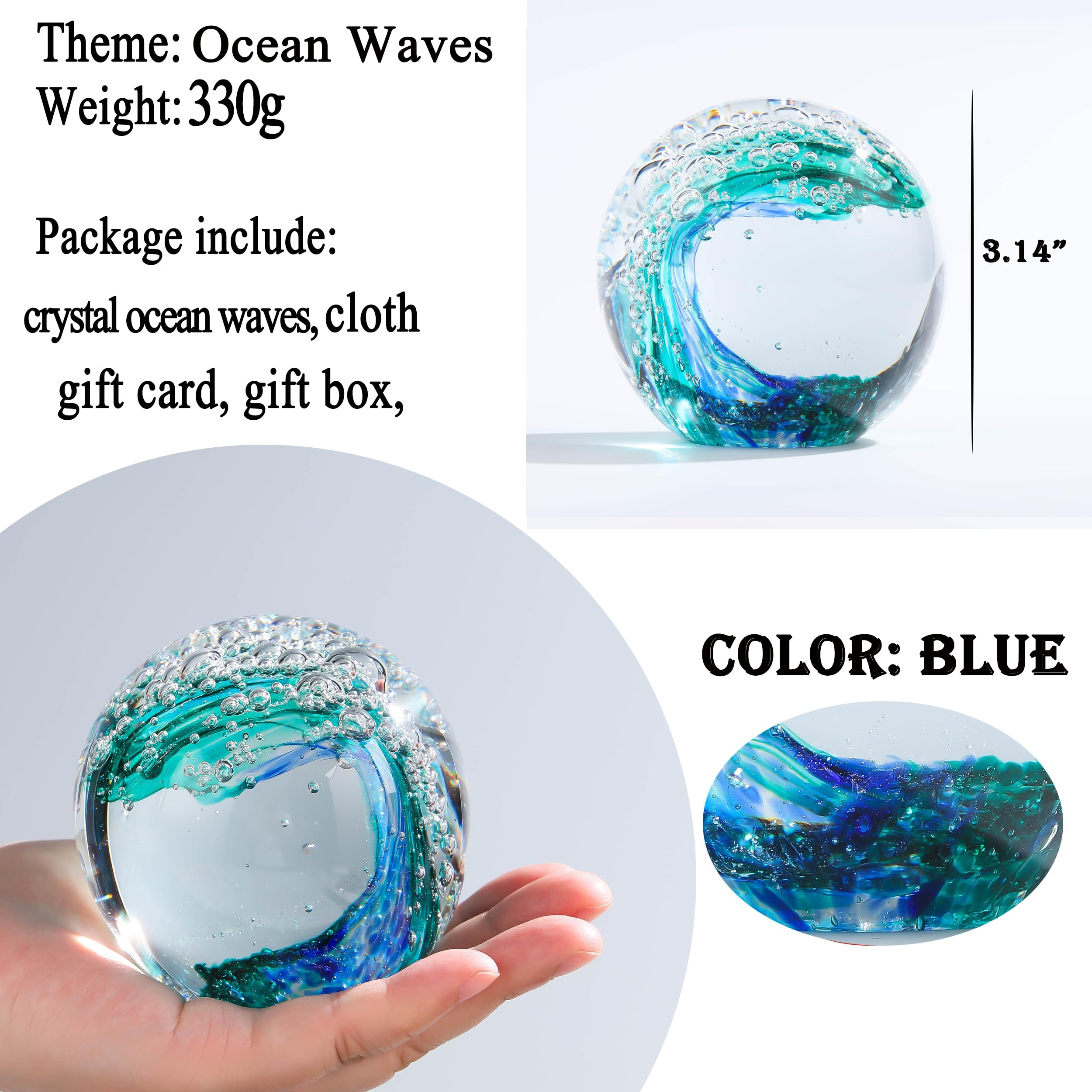 Amazon.com: Qianwei Hand Blown Ocean Waves Crystal Ball - Glass
