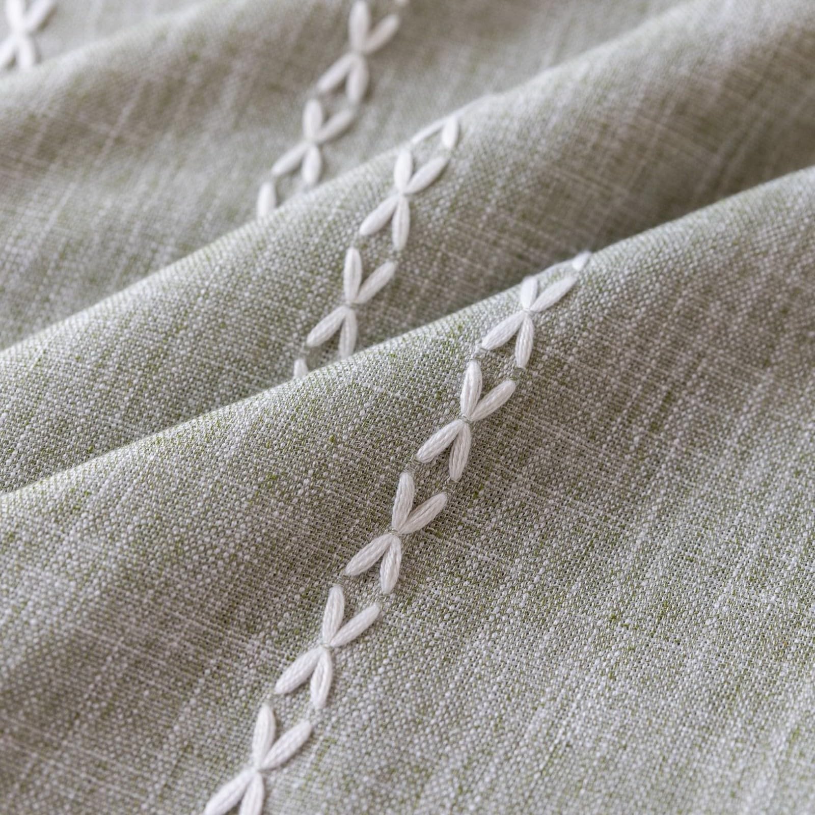 A.Monamour Tenda Interni Traslucido Semi Oscurante Boho Decorativo con Nappe a Righe Effetto Lino Tessuto Spesso Tende a Pannello Porta Finestra per Camera da Letto Soggiorno Cucina, 1 Pezzo, verde