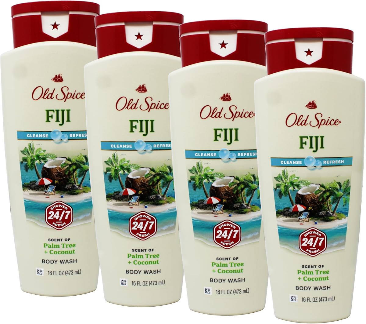 Body Wash for Men, Fresher Fiji Scent, Fresher Collection, 16 Fluid Ounce (Pack of 4)
