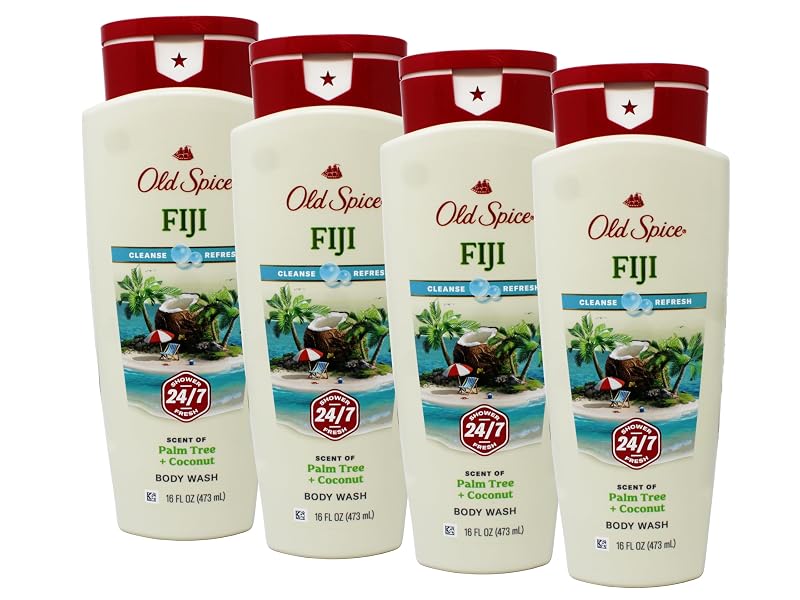 Sabonete líquido corporal masculino Old Spice Fiji, fragrância com coco e lavanda, Pacote com 4 de 473 mL