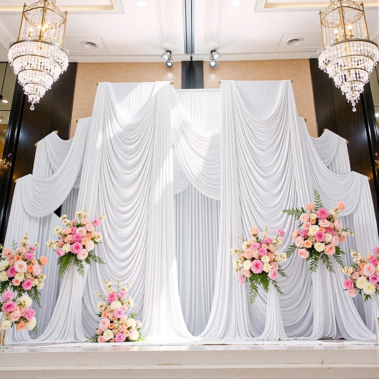 20x15ft White Backdrop Curtains for Parties - 4 Panels 5x15ft Wrinkle-Free Silky Polyester Drapes for Wedding, Birthday, Decorations & Graduation Background