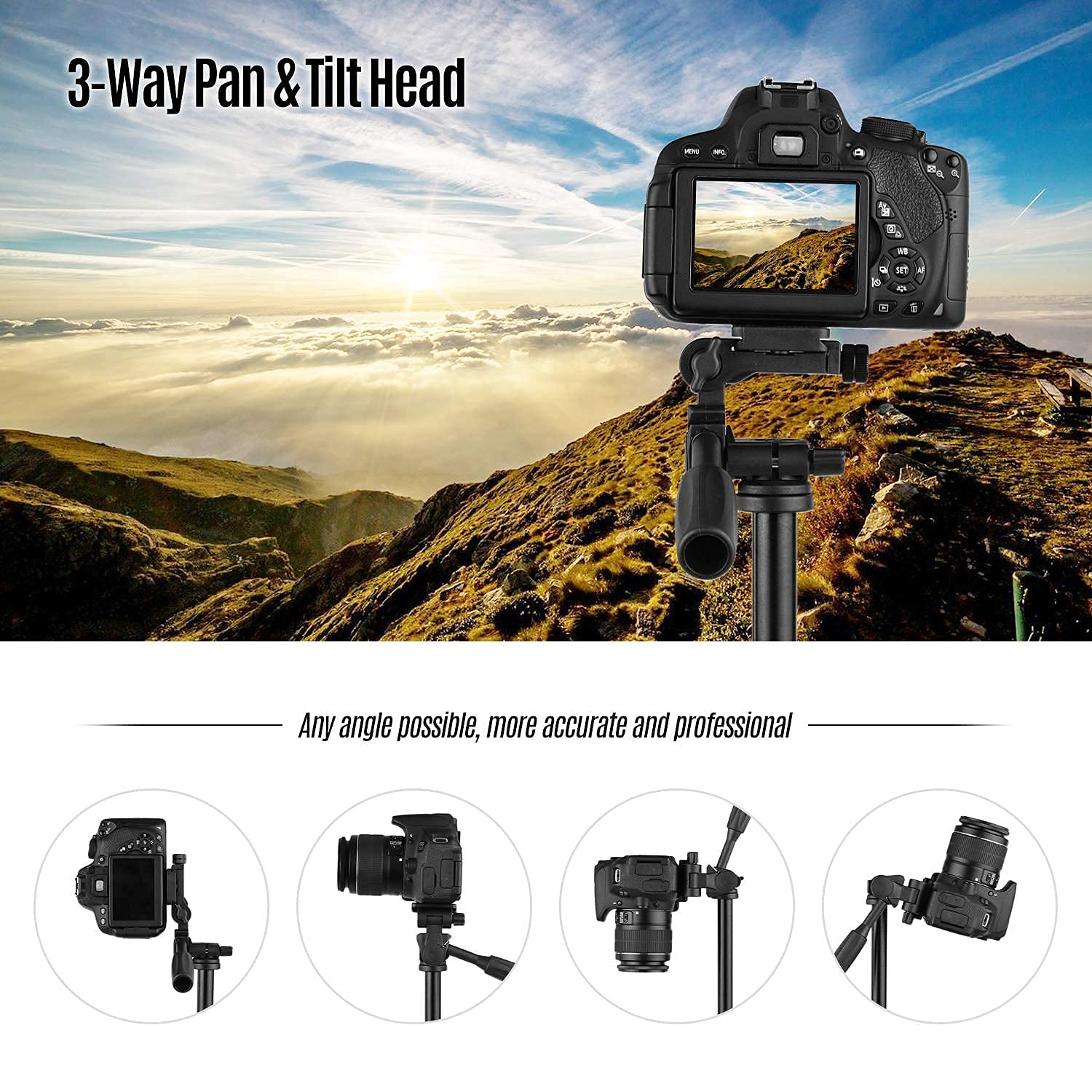 Andoer Q160HA profesjonalny statyw wideo poziomy montaż wytrzymały statyw do kamery z 3-drożną głowicą i pochyloną głowicą do kamer DSLR mini projektor kompatybilny z Canon Nikon Sony