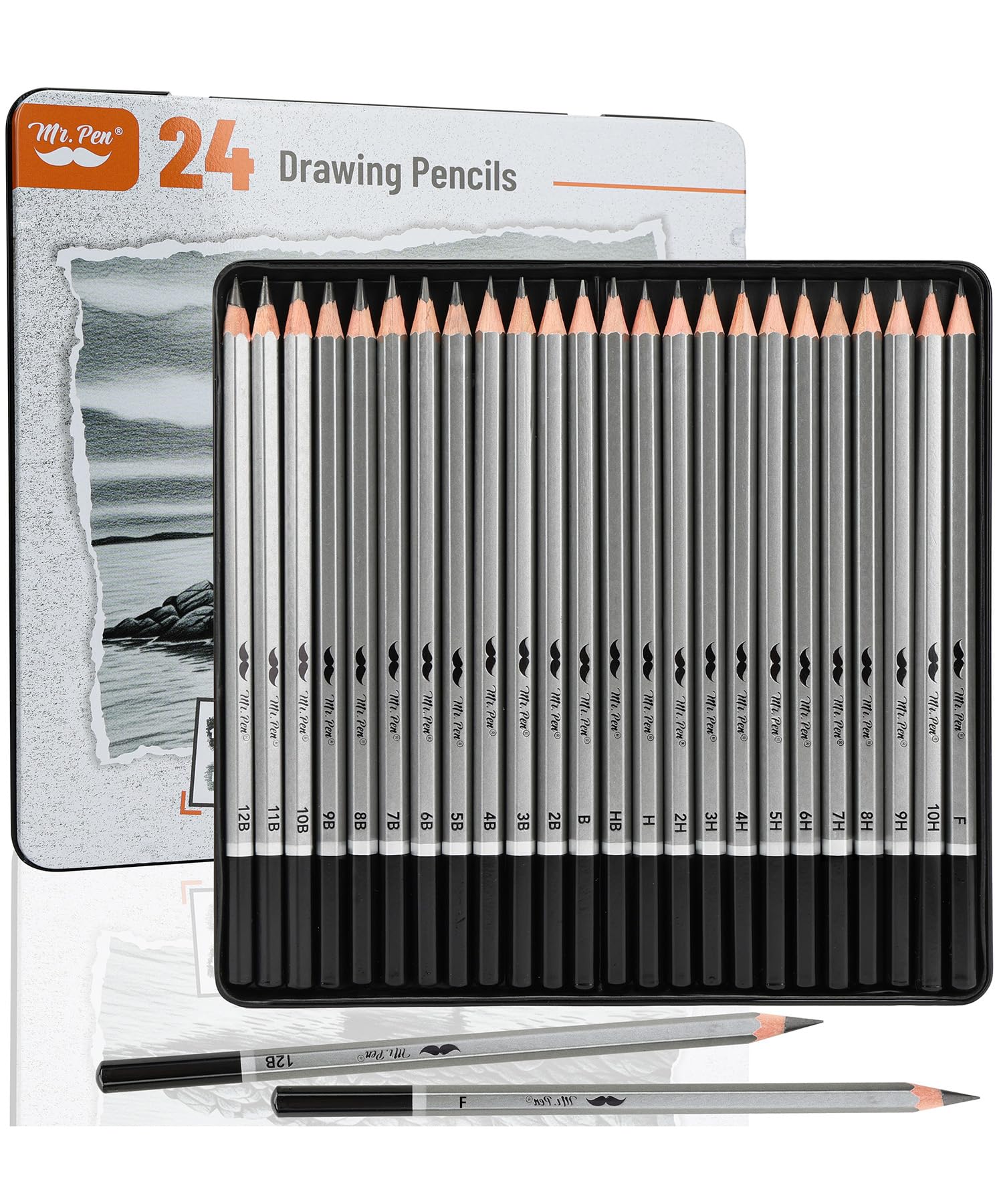Drawing Sketching Pencil Set, 24 Pack, Hardness Grades (12B-10H)
