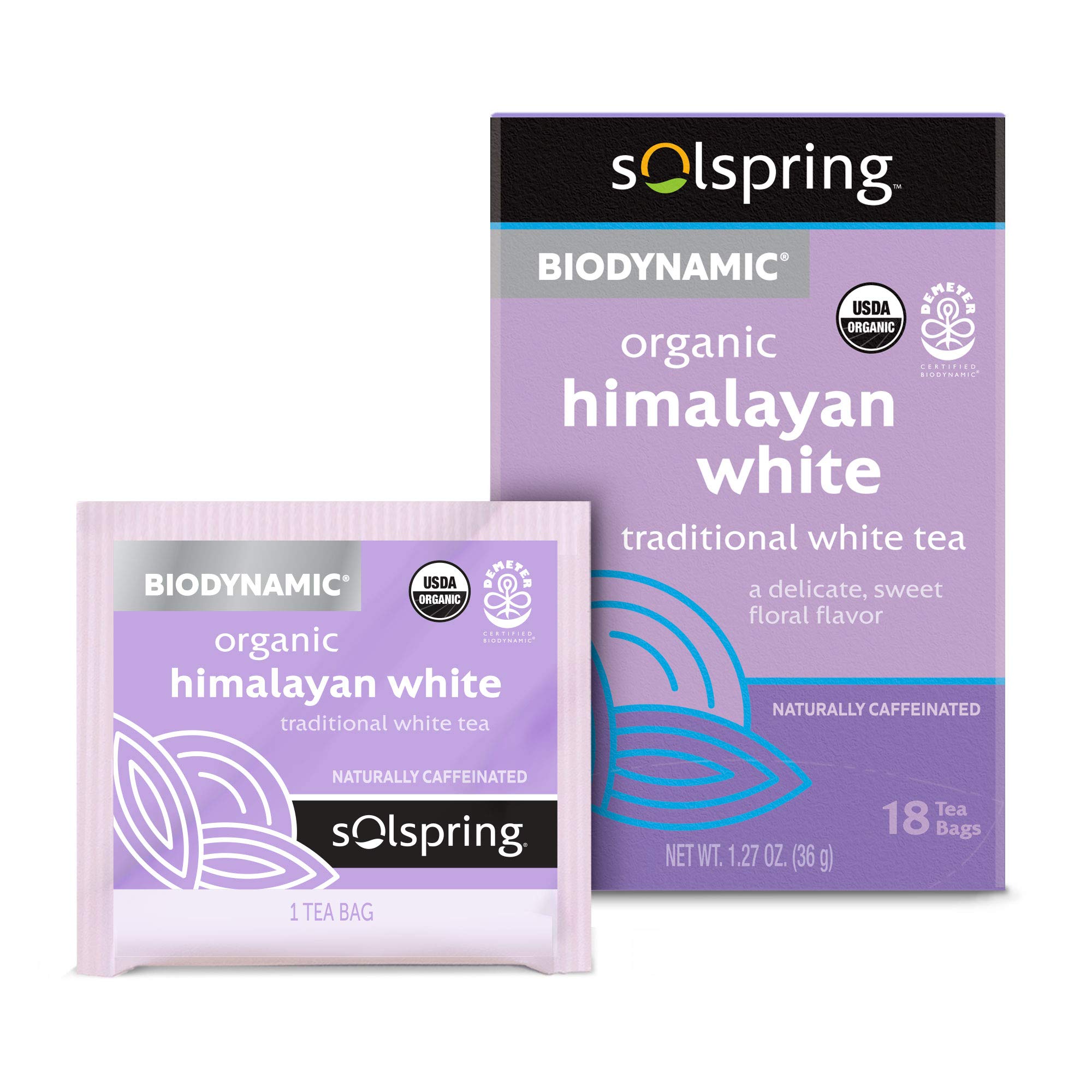 Dr. Mercola Solspring Himalayan White Tea, Crisp yet Delicate Floral Flavor with Mild Caffeine, 18 Tea Bags (Pack of 3) non GMO, Gluten Free, Soy Free, USDA Organic, Demeter Certified BiodynamicUSDA Organic