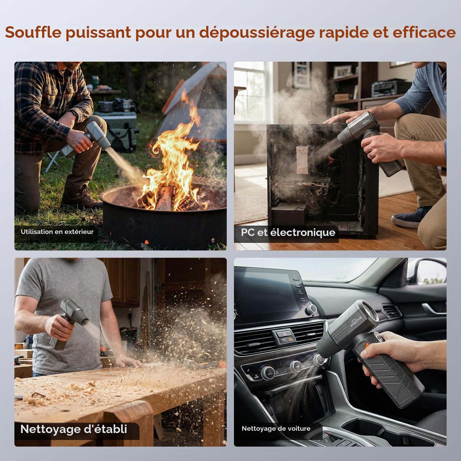WHATOOK W02 Pro Souffleur Air Comprimé, 400000 TR/Min 100m/s Dépoussiérants Puissants électrique avec Batterie 12000mAh, Mini Souffleur avec Réglage de Puissance 0-100% pour PC, Clavier, Voiture