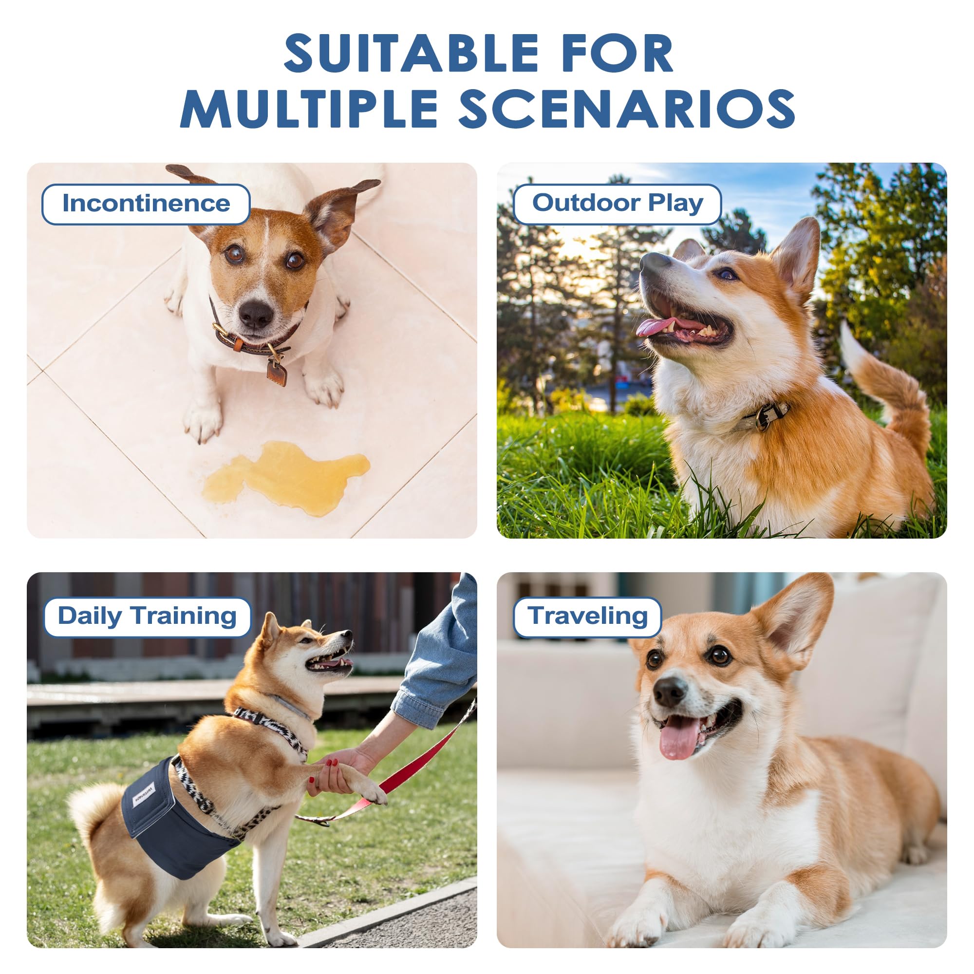 Paquete de 5 pañales reutilizables para perros machos, lavables para perros machos grandes, alta absorción, para cachorros y perros, talla L