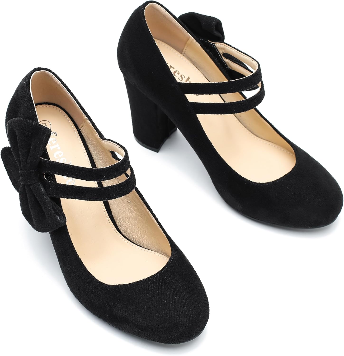 fereshte Women's Mary Jane Pumps with Bow, Double Strap, 3.54 Inch Chunky Block Heel Dress Shoes - Image 7