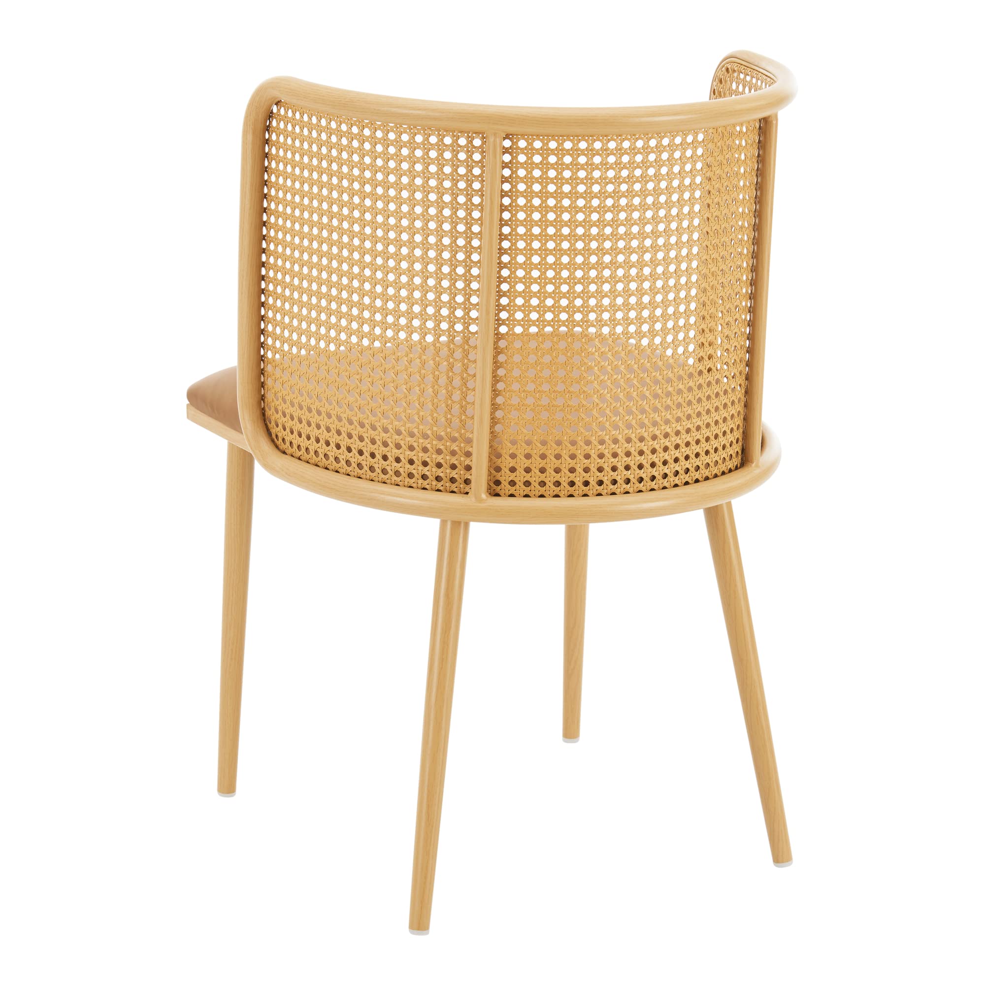 [en.casa] Set di 2 Sedie con Sedute Imbottite Rivestimento in Similpelle Marrone 2 Poltroncine con Schienale a Semicerchio in Rattan e Gambe in Metallo Effetto Legno